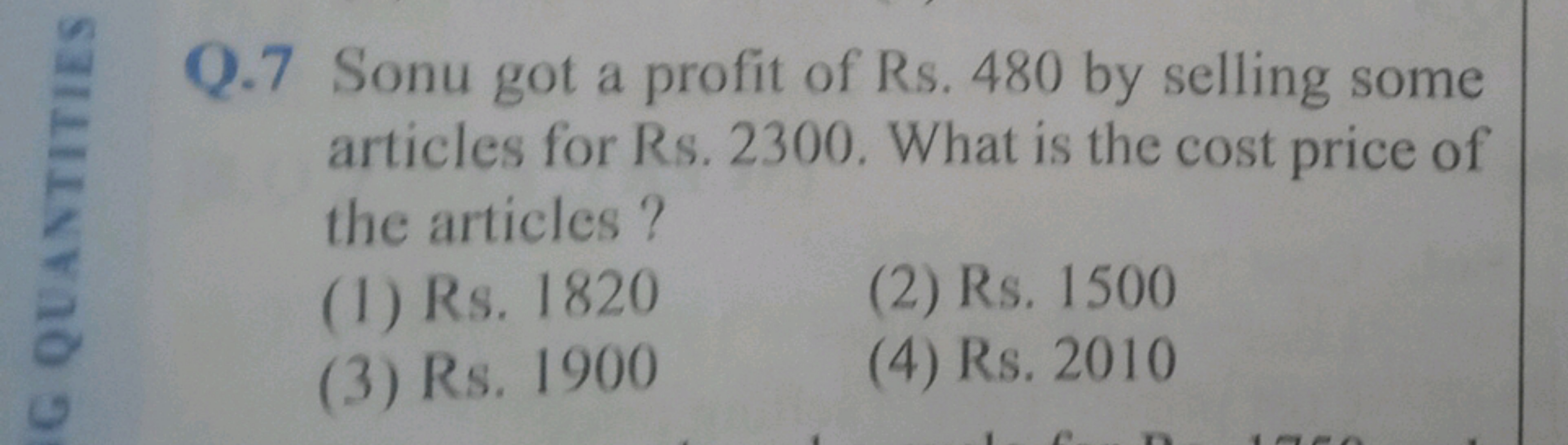 Q. 7 Sonu got a profit of Rs. 480 by selling some artieles for Rs. 230