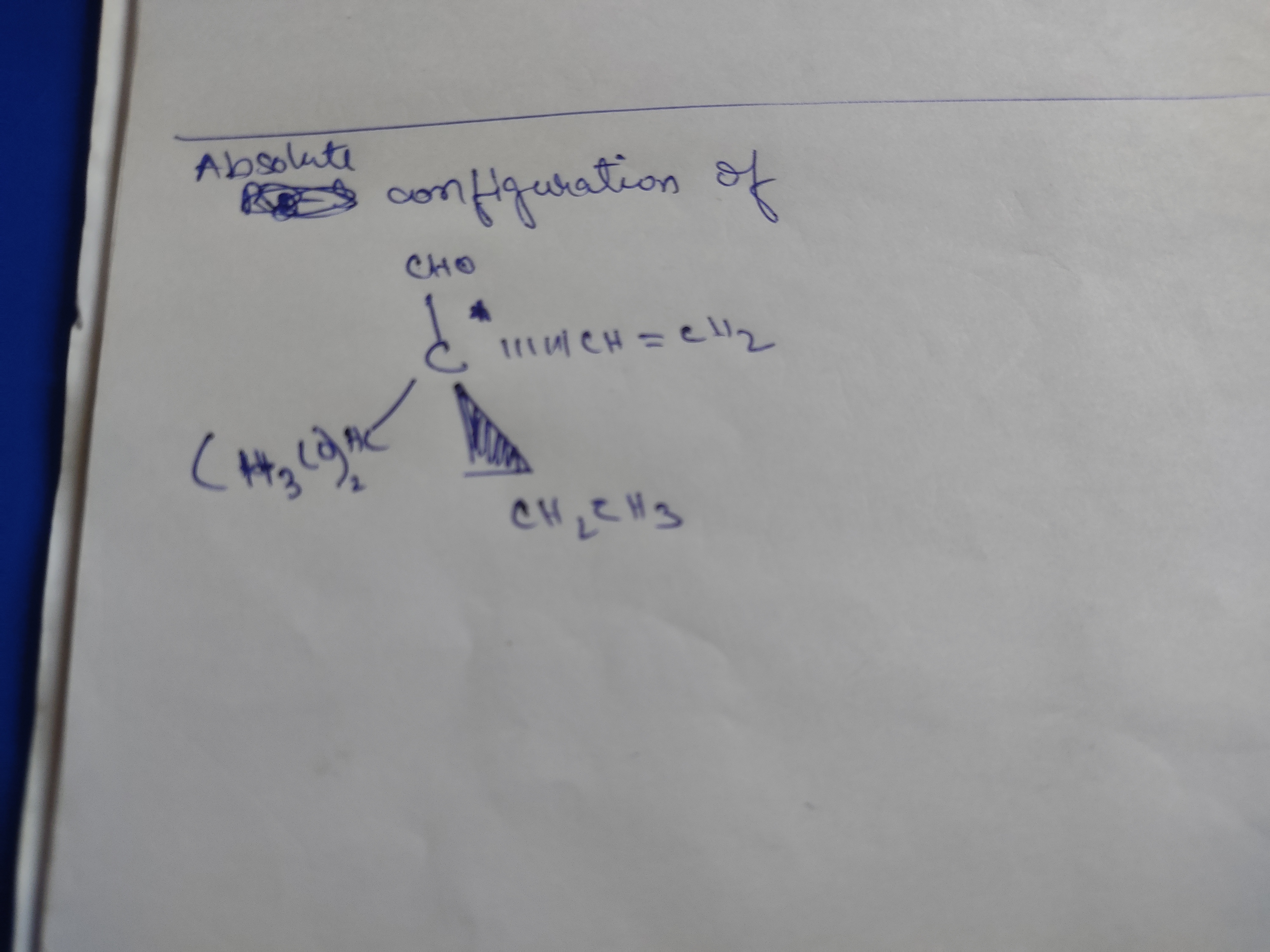 Absolute
configuration of
CC=CC(C=O)CCC
