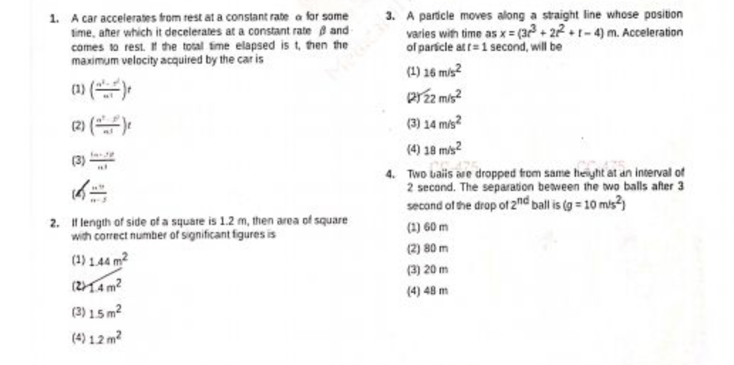 1. A car accelerabes from rest at a constant rate of for some lime, at