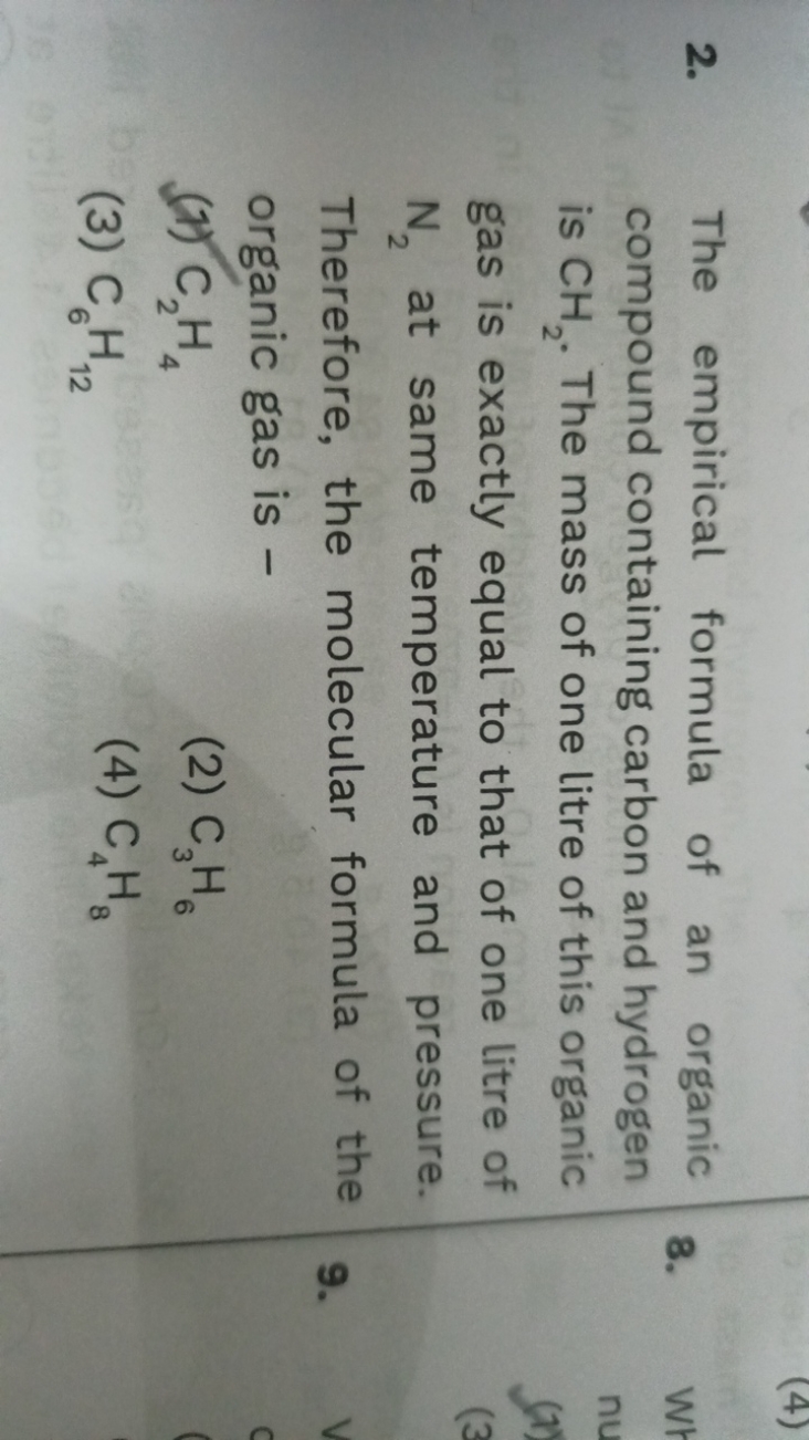 2. The empirical formula of an organic compound containing carbon and 