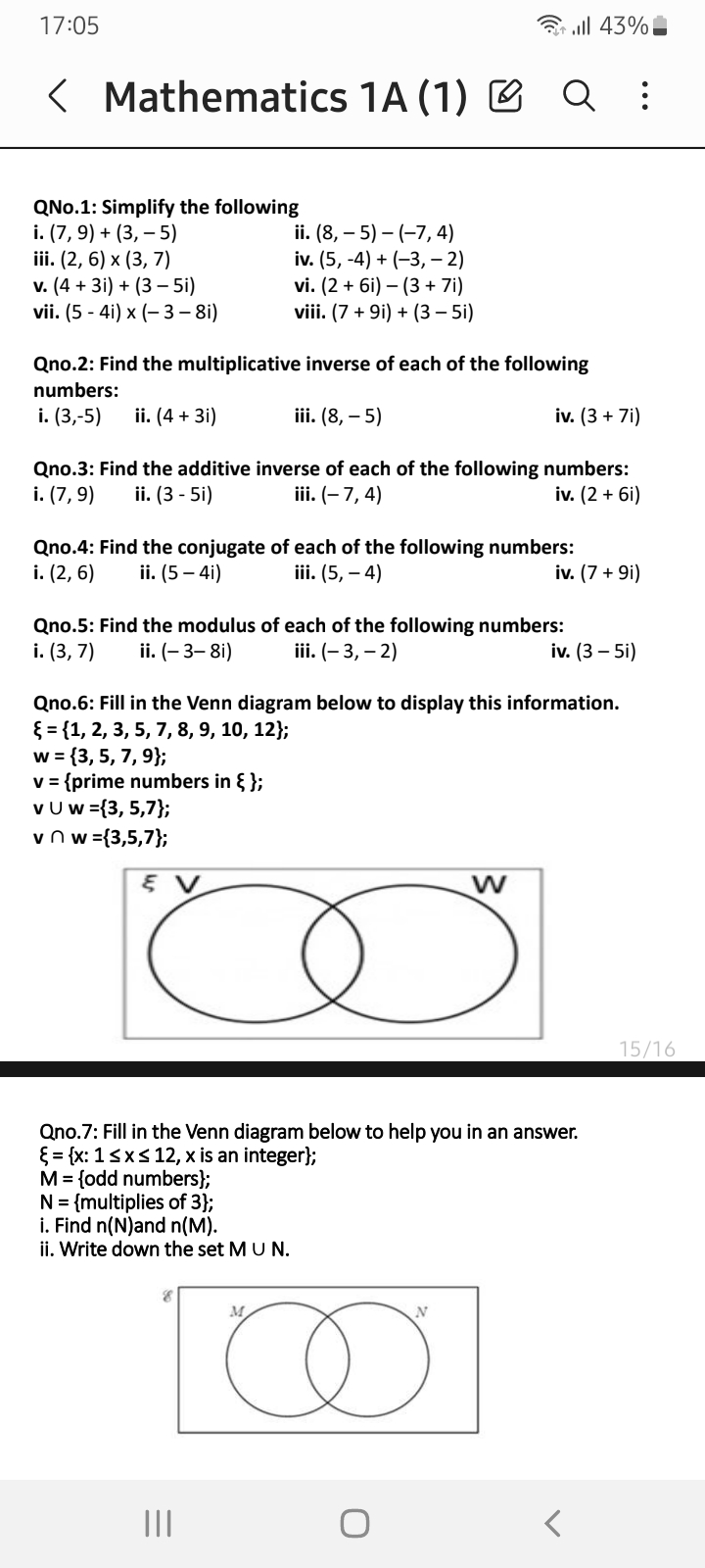 17:05 Mathematics 1A (1) @ Q : QNo.1: Simplify the following