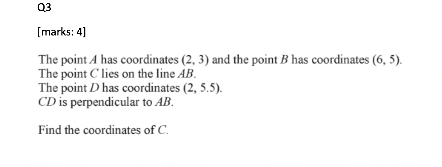 The point A has coordinates (2,3) and the point B has coordinates (6,5