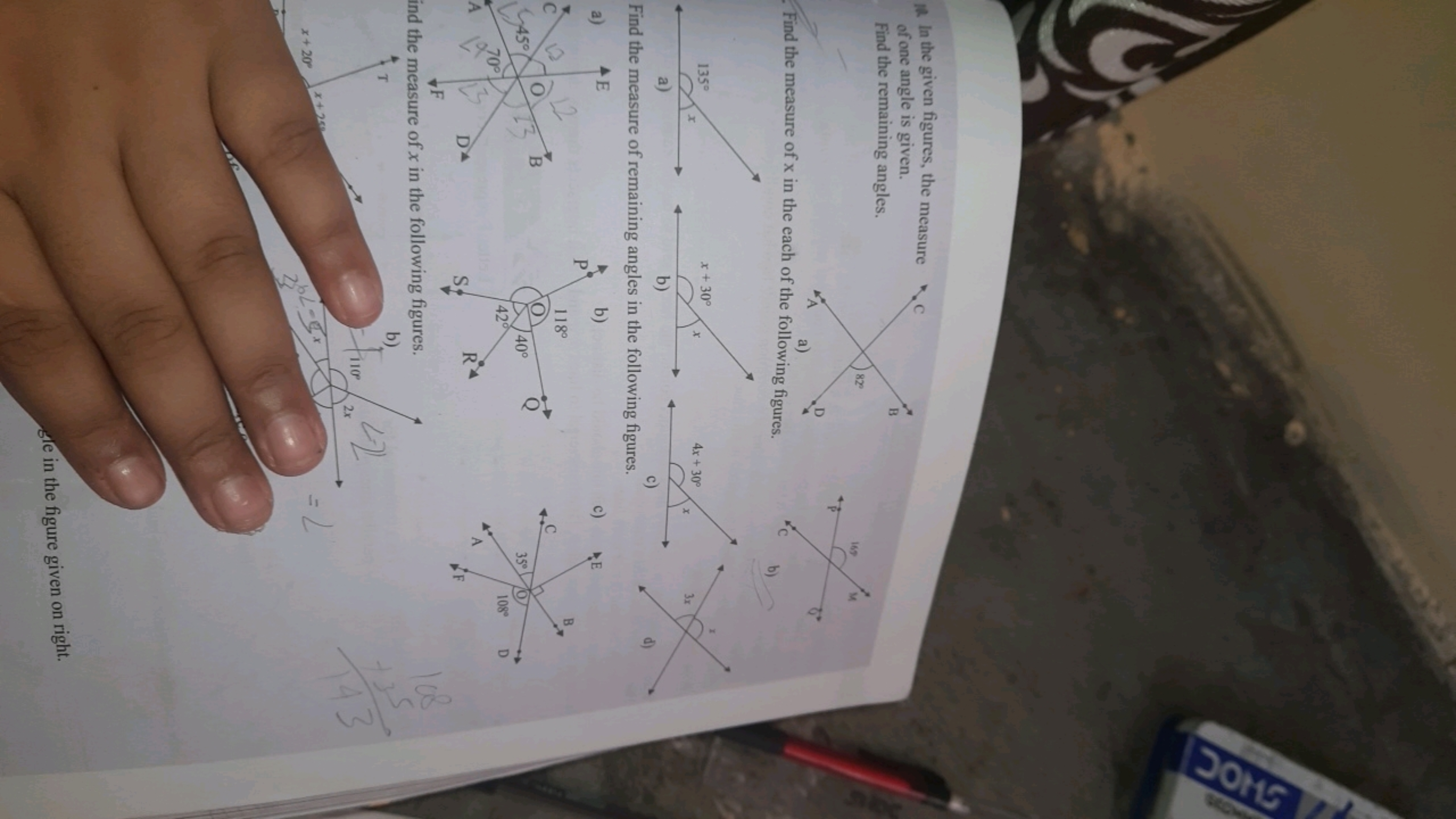 In the given figures, the measure C
of one angle is given.
Find the re