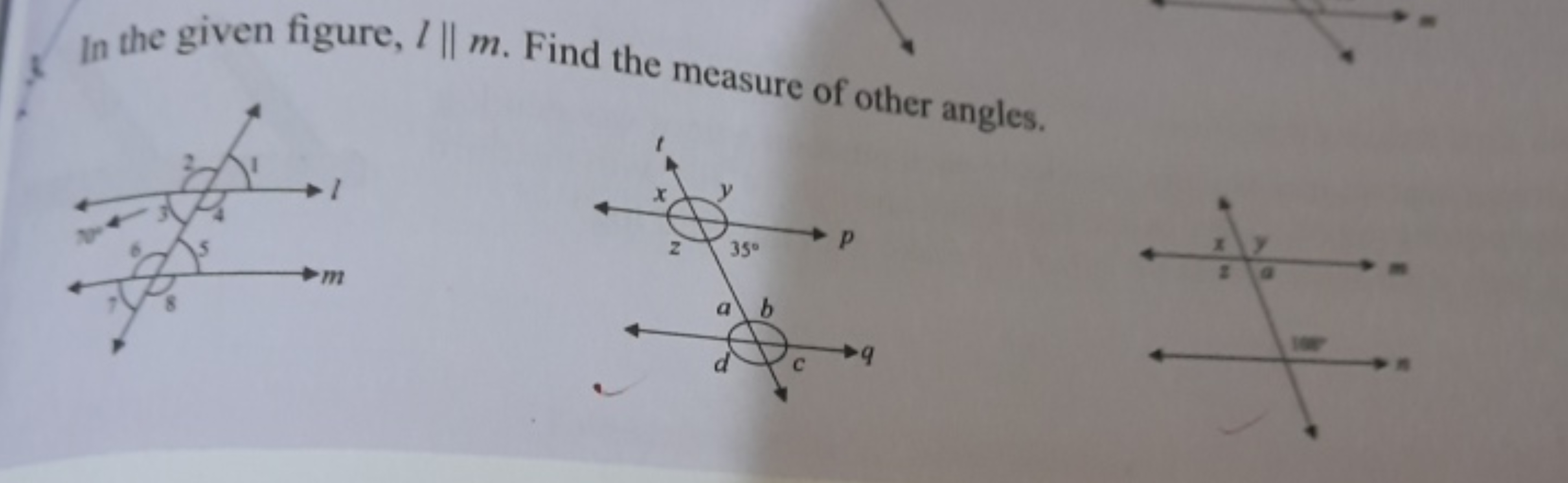 In the given figure, l∥m. Find the measure of other angles.