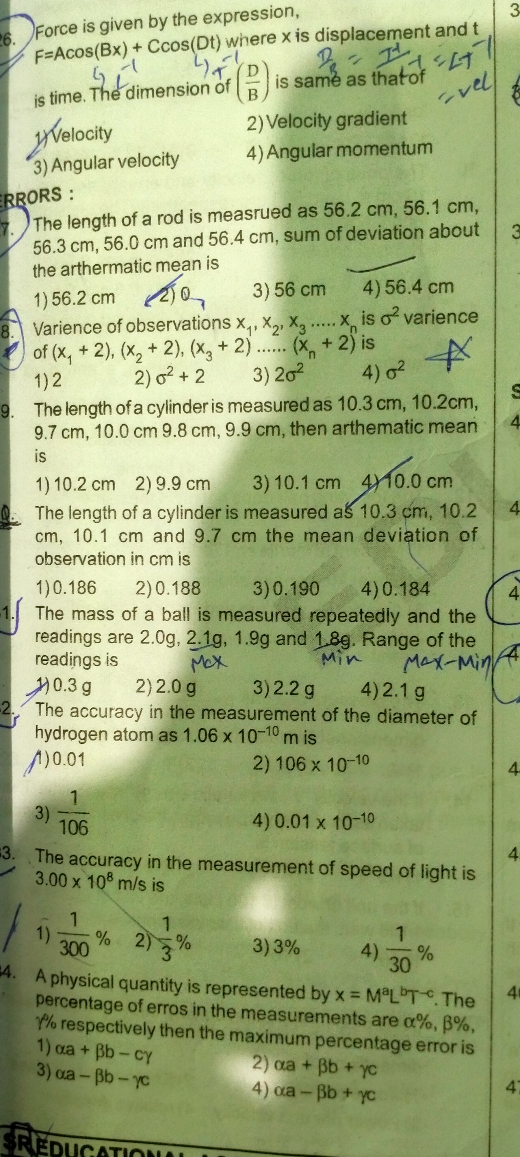 The mass of a ball is measured repeatedly and the readings are 2.0 g,2