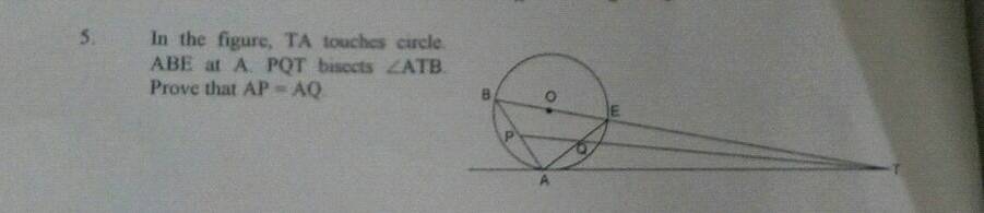 5. In the figure, TA touches carcle ABE at A. PQT biscets ∠ATB Prove t