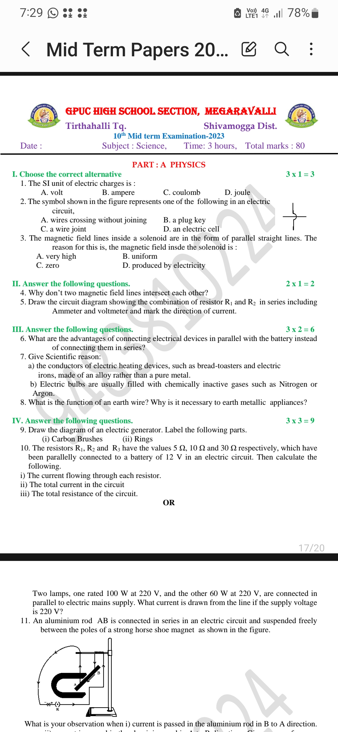 7:29 (1) : :i Vo)) 4G  Vo)  LTE1 ↓↑​ 4G , I 78%​ < Mid Term Papers 20.