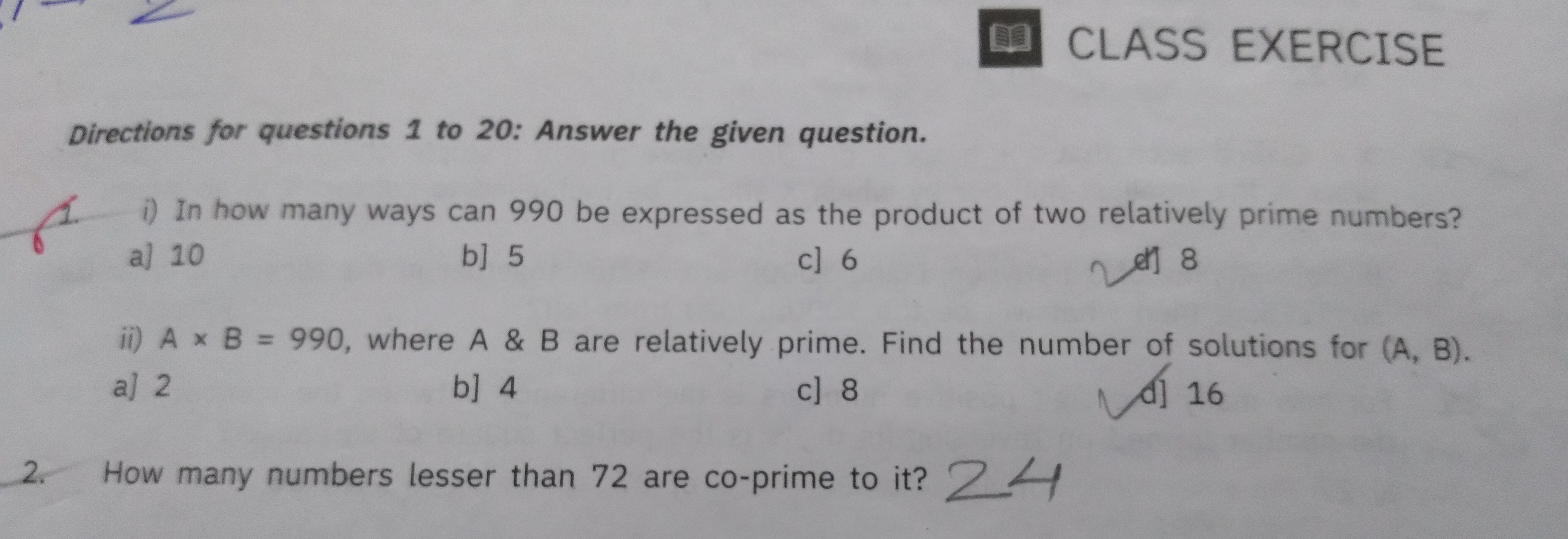 ㅁ. CLASS EXERCISE
Directions for questions 1 to 20: Answer the given q