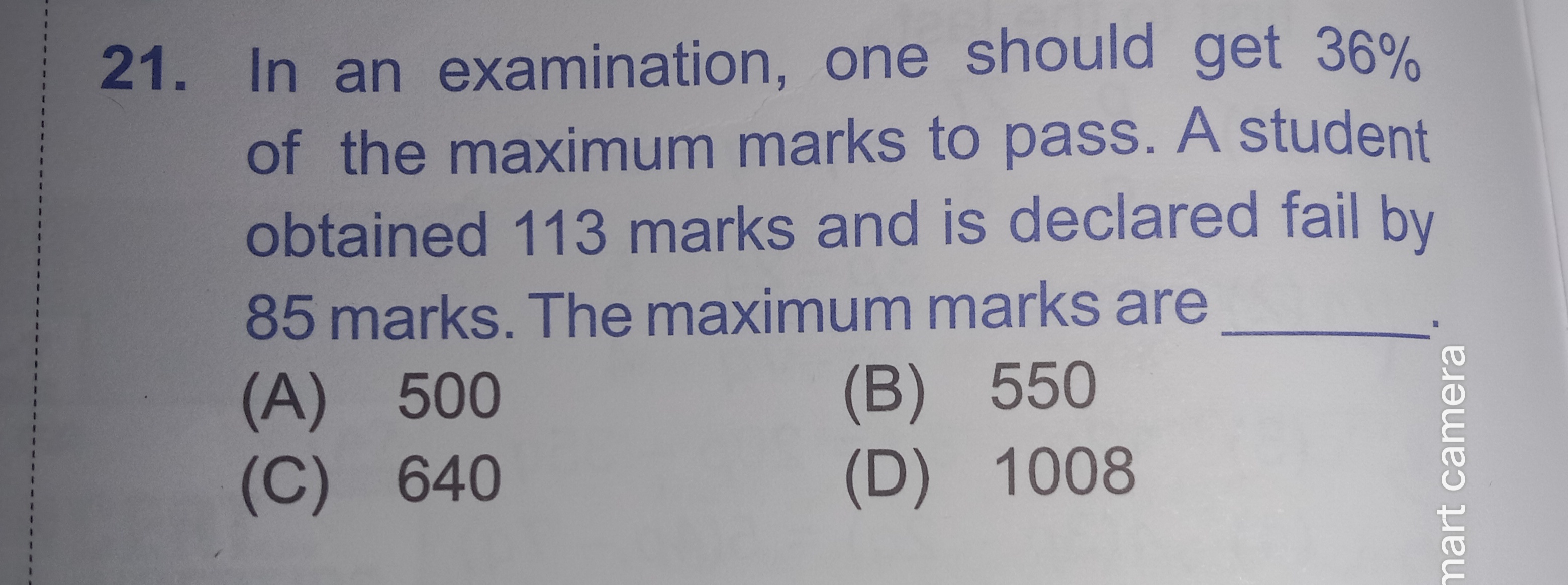 In an examination, one should get 36% of the maximum marks to pass. A 