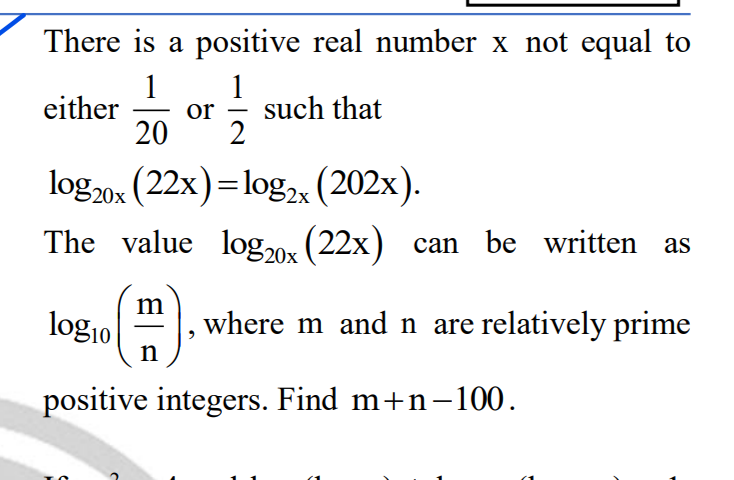 There is a positive real number x not equal to either 201​ or 21​ such