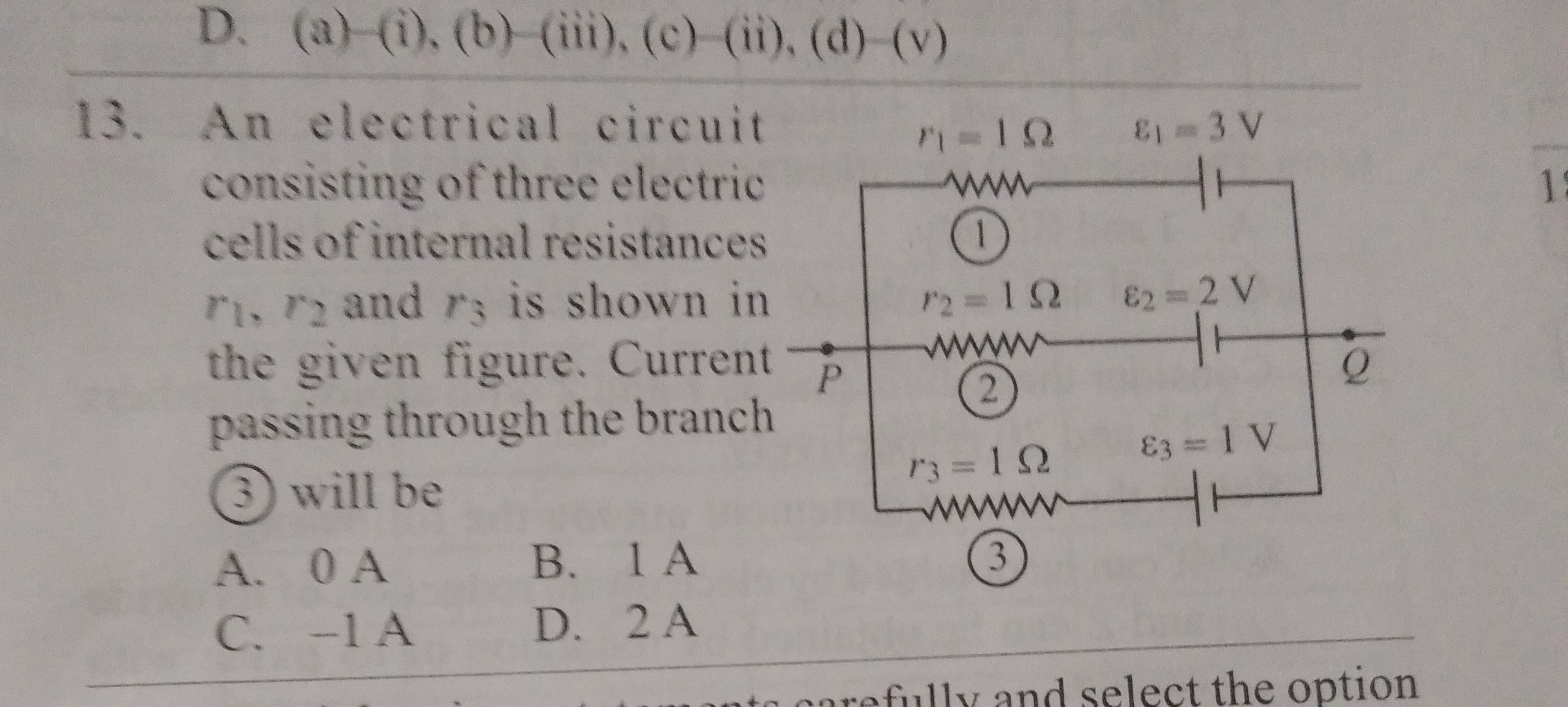 An electrical circuit consisting of three electric cells of internal r