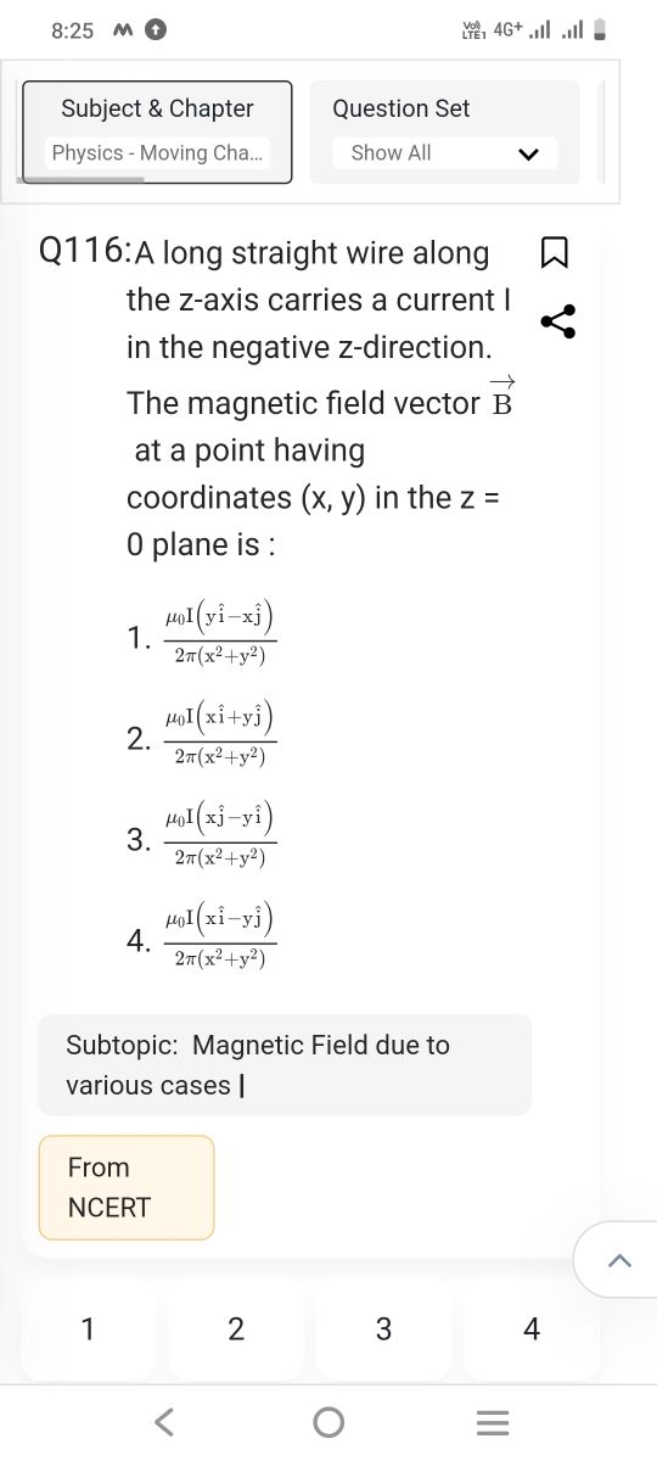 8:25
罡 4G+. .ll .ill
Subject \& Chapter
Question Set
Physics - Moving 