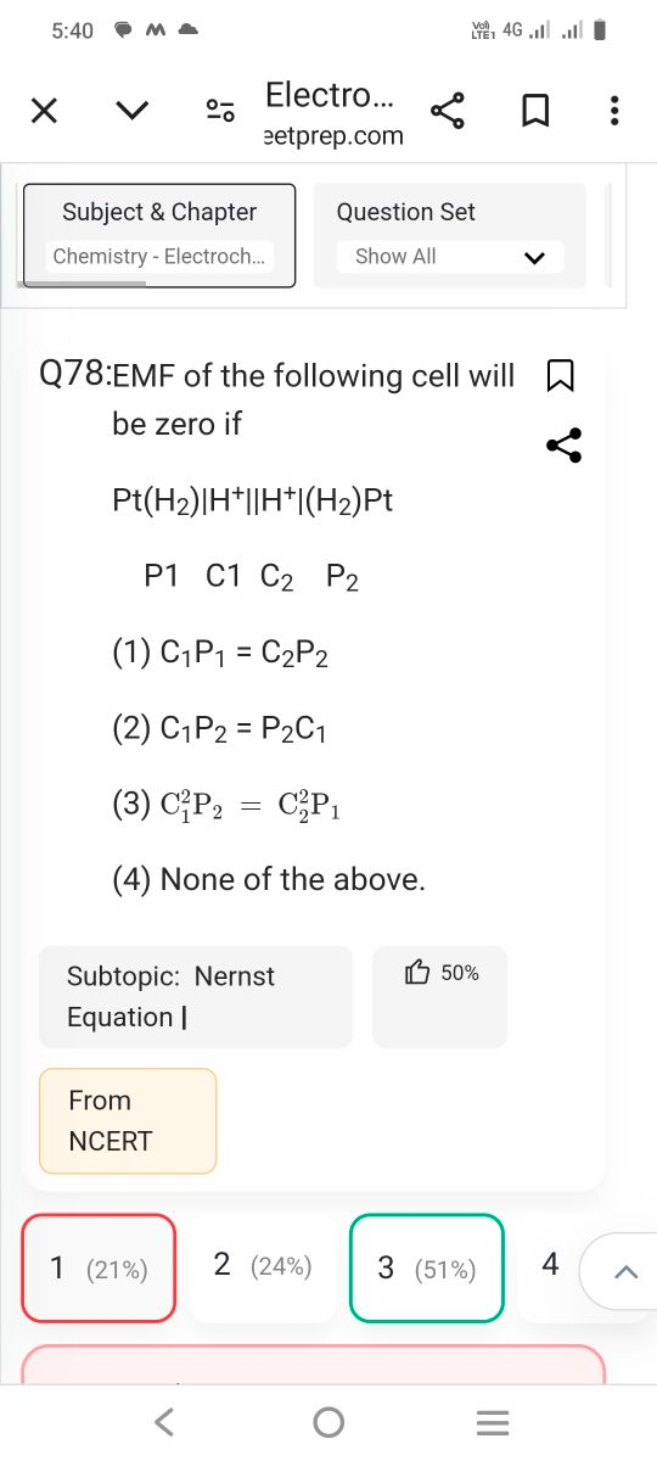 Subject \& Chapter
Question Set
Chemistry - Electroch...
Show All

Q78