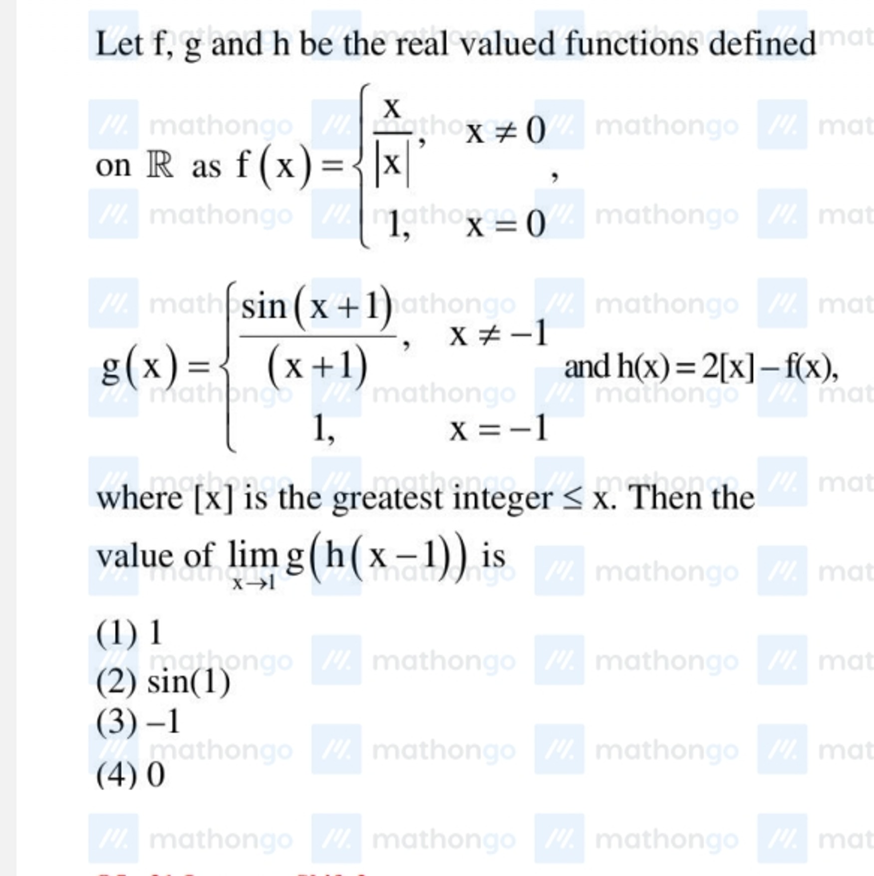 Let f,g and h be the real valued functions defined on R as f(x)={∣x∣x​