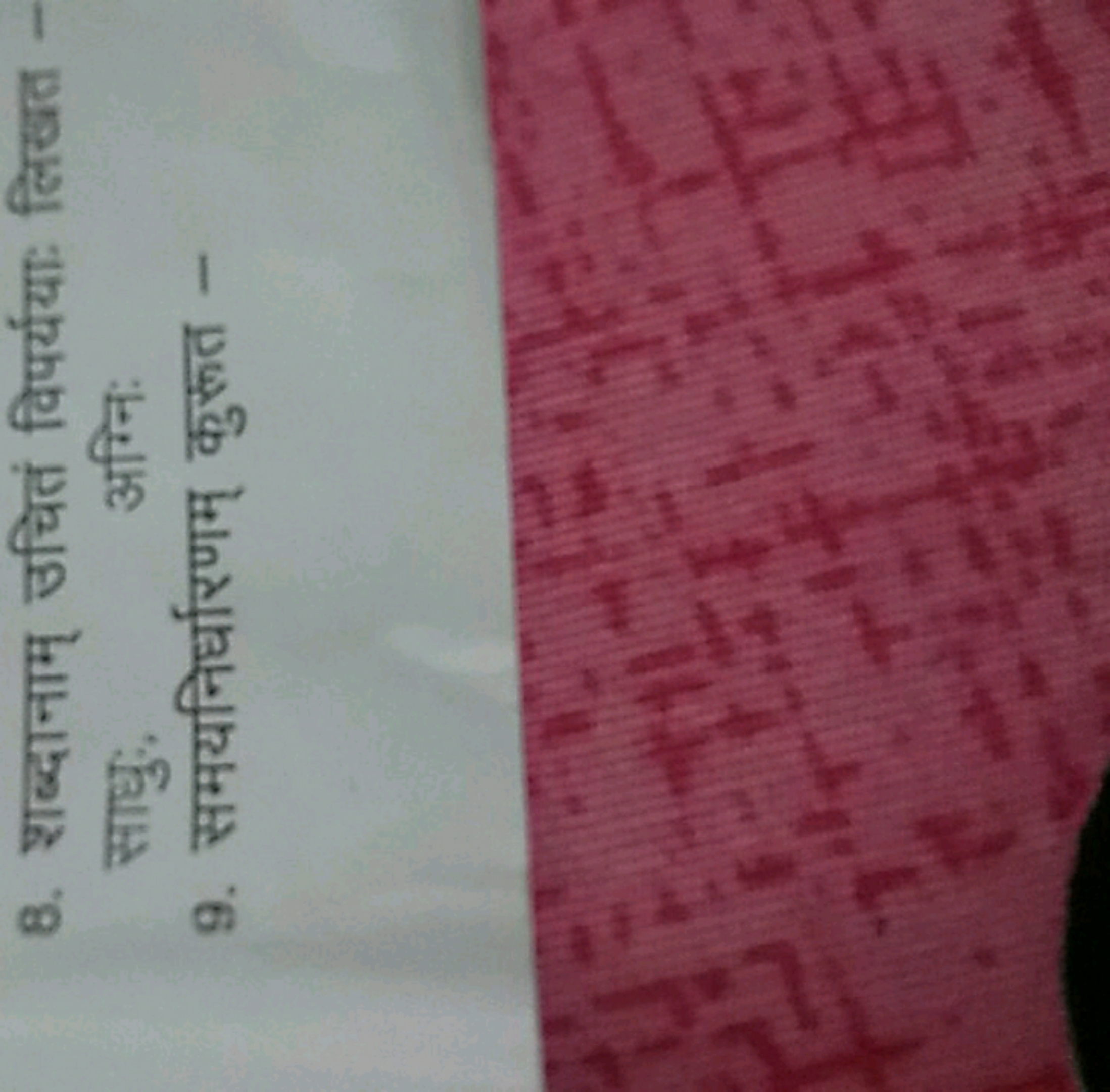 8. शब्दानाम् उचितं विपर्यया: लिखत साधु: अग्नि:
9. समयनिर्धारणम् कुरूत 