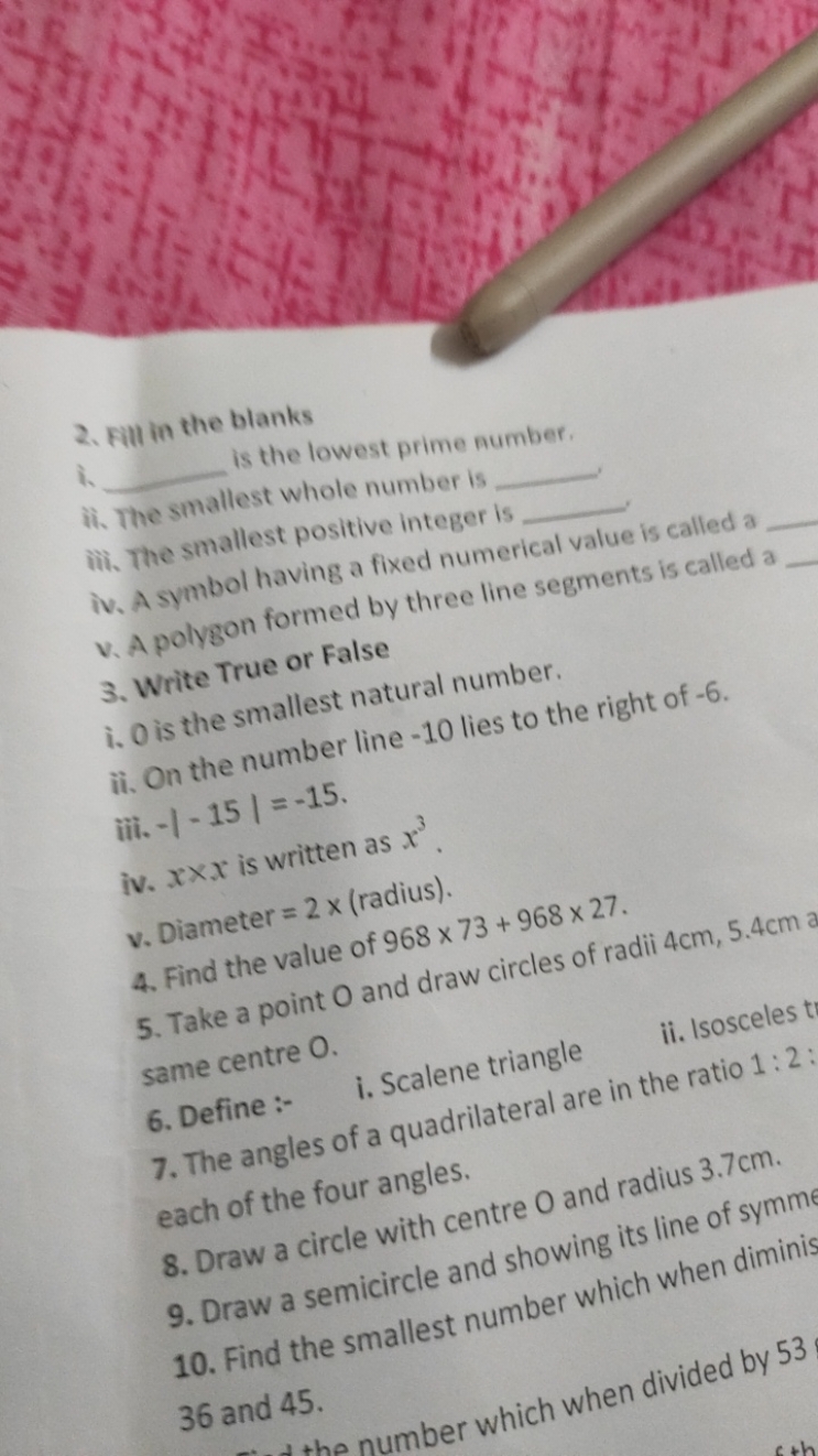 2. Fill in the blanks
i.  is the lowest prime number.
ii. The smallest