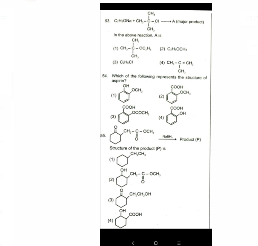 53.
CCOCCCCC(C)(C)Cl
In the above reaction, A is
(1)
CCOC(C)(C)C
(2) C