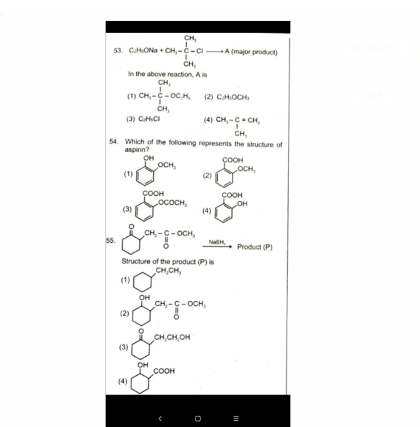 53.
CCOCCCCC(C)(C)Cl
In the above reaction, A is
(1)
CCOC(C)(C)C
(2) C