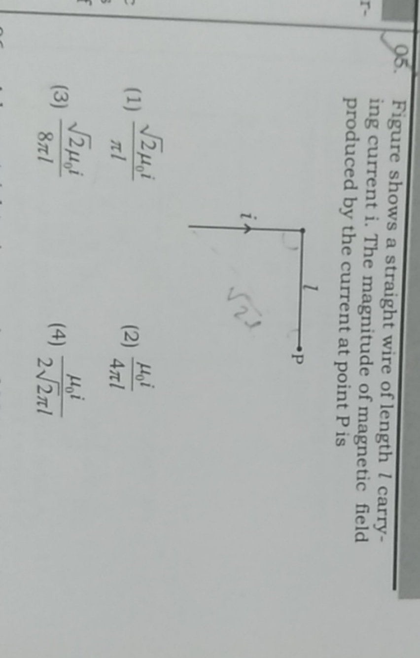 05. Figure shows a straight wire of length l carrying current i. The m