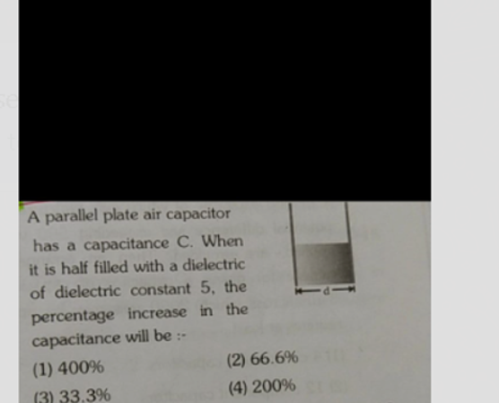 A parallel plate air capacitor has a capacitance C. When it is half fi