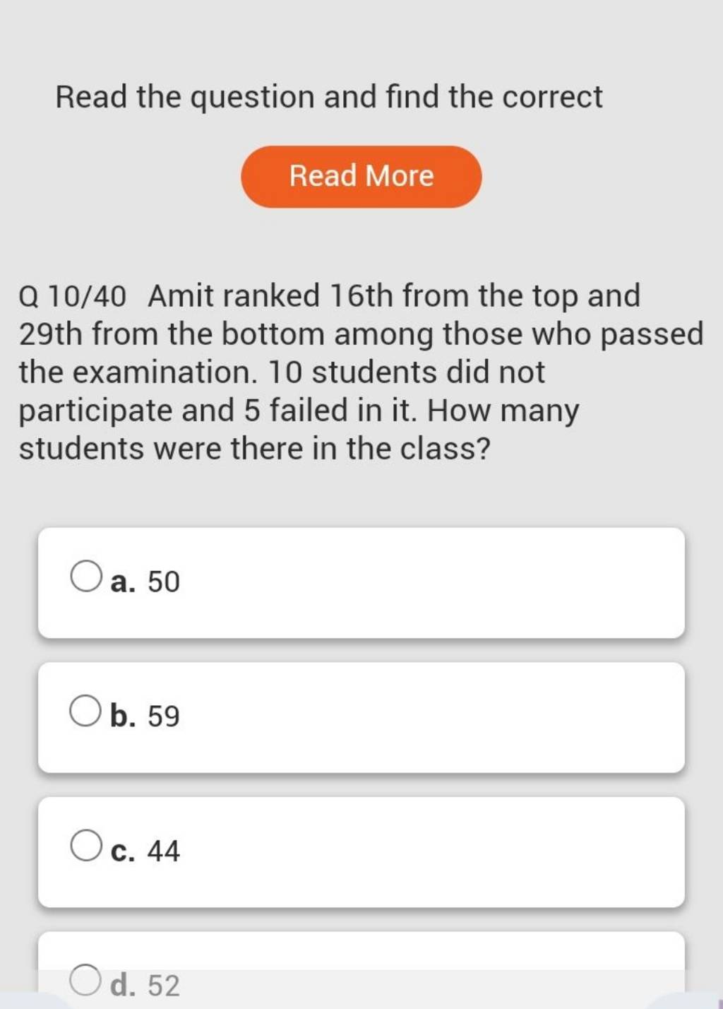 Read the question and find the correct Read More Q 10/40 Amit ranked 1