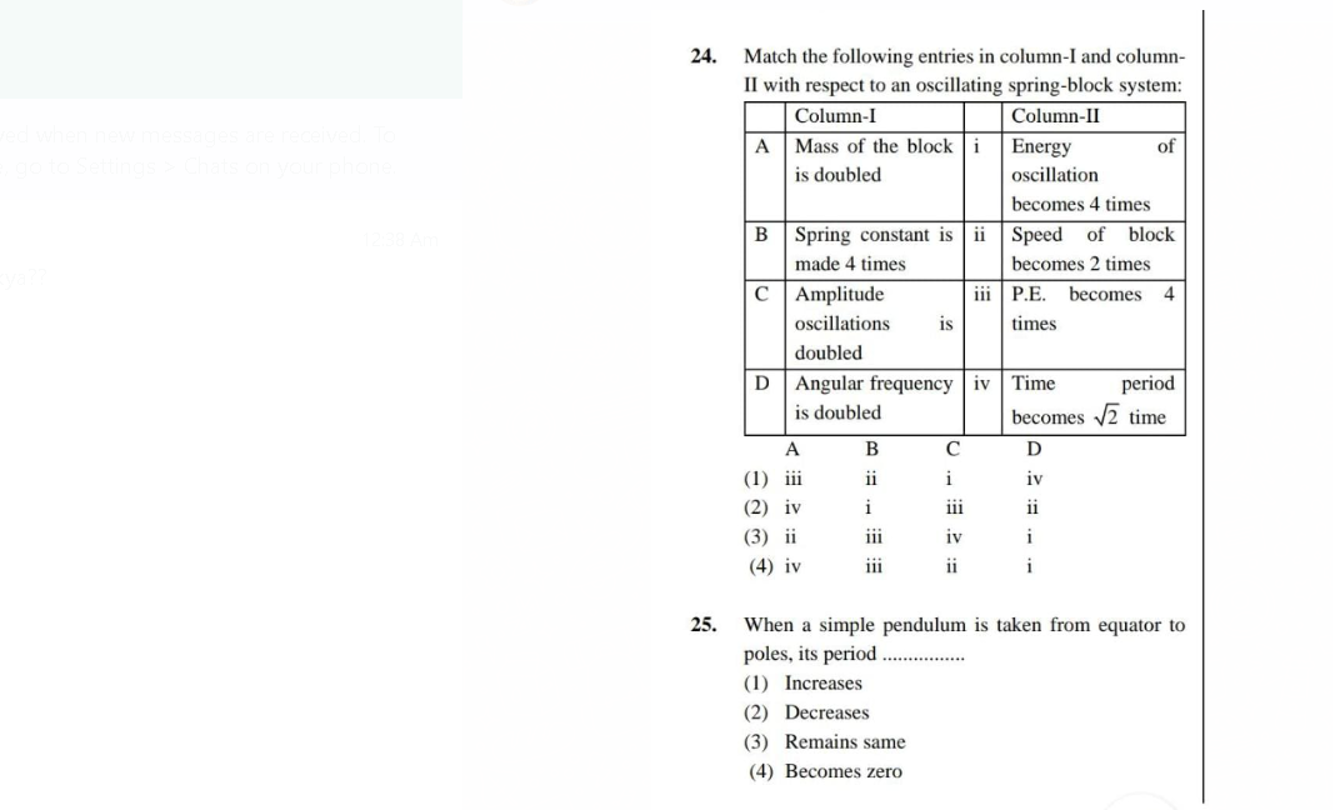 Match the following entries in column-I and columnII with respect to a