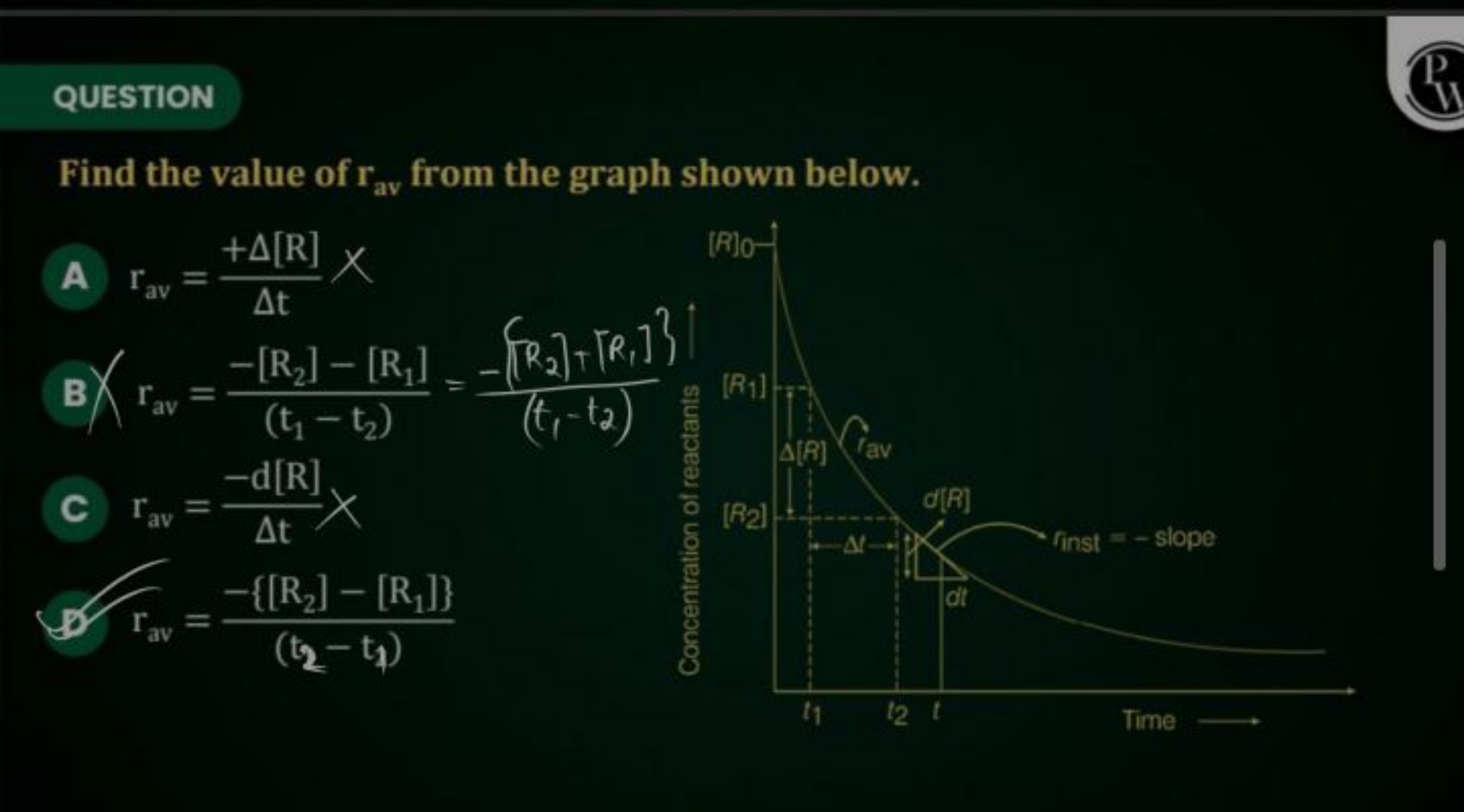 QUESTION
P

Find the value of rav​ from the graph shown below.
A rav​=