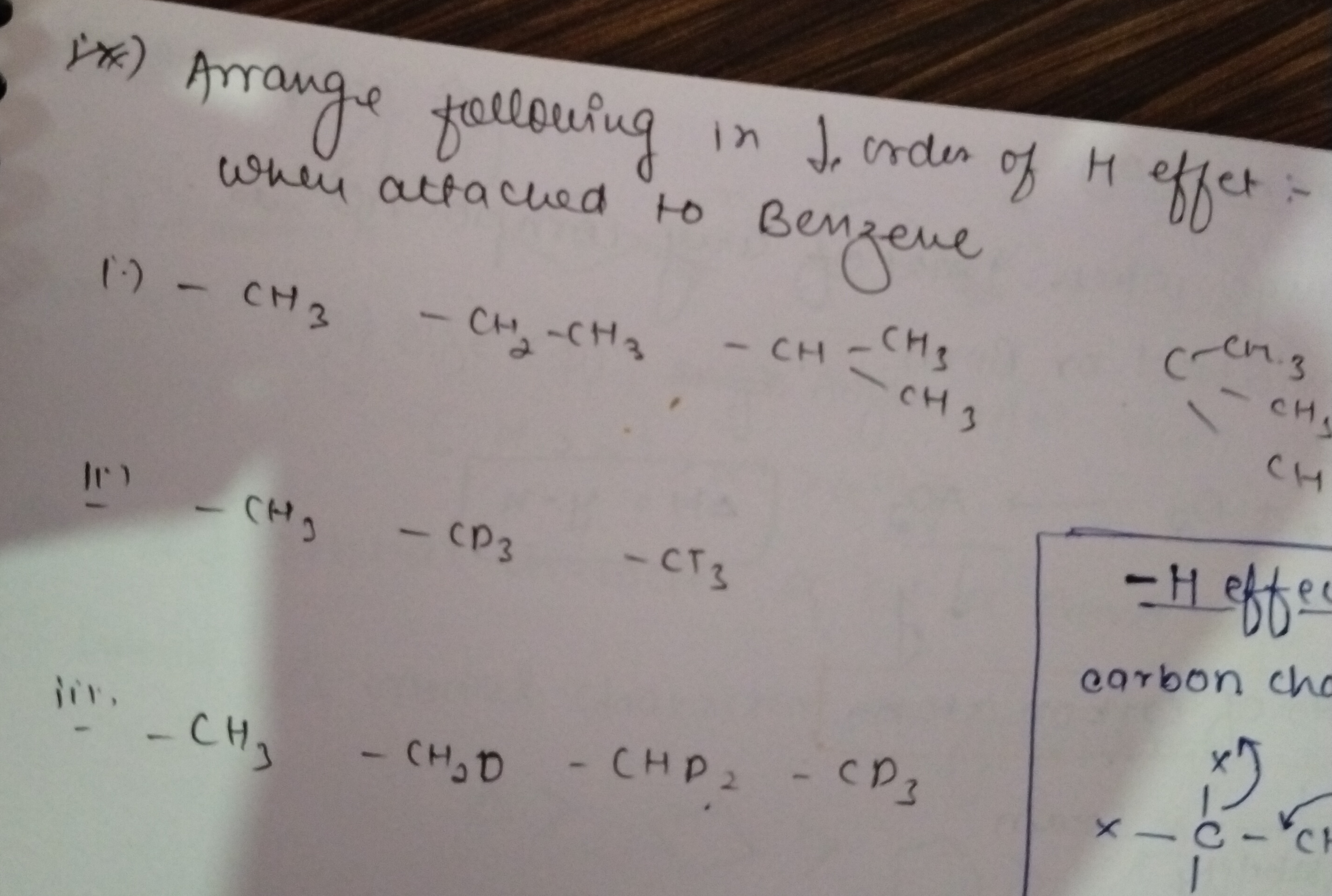 ix) Arrange following in J codes of H eff et:when attached to Benzene