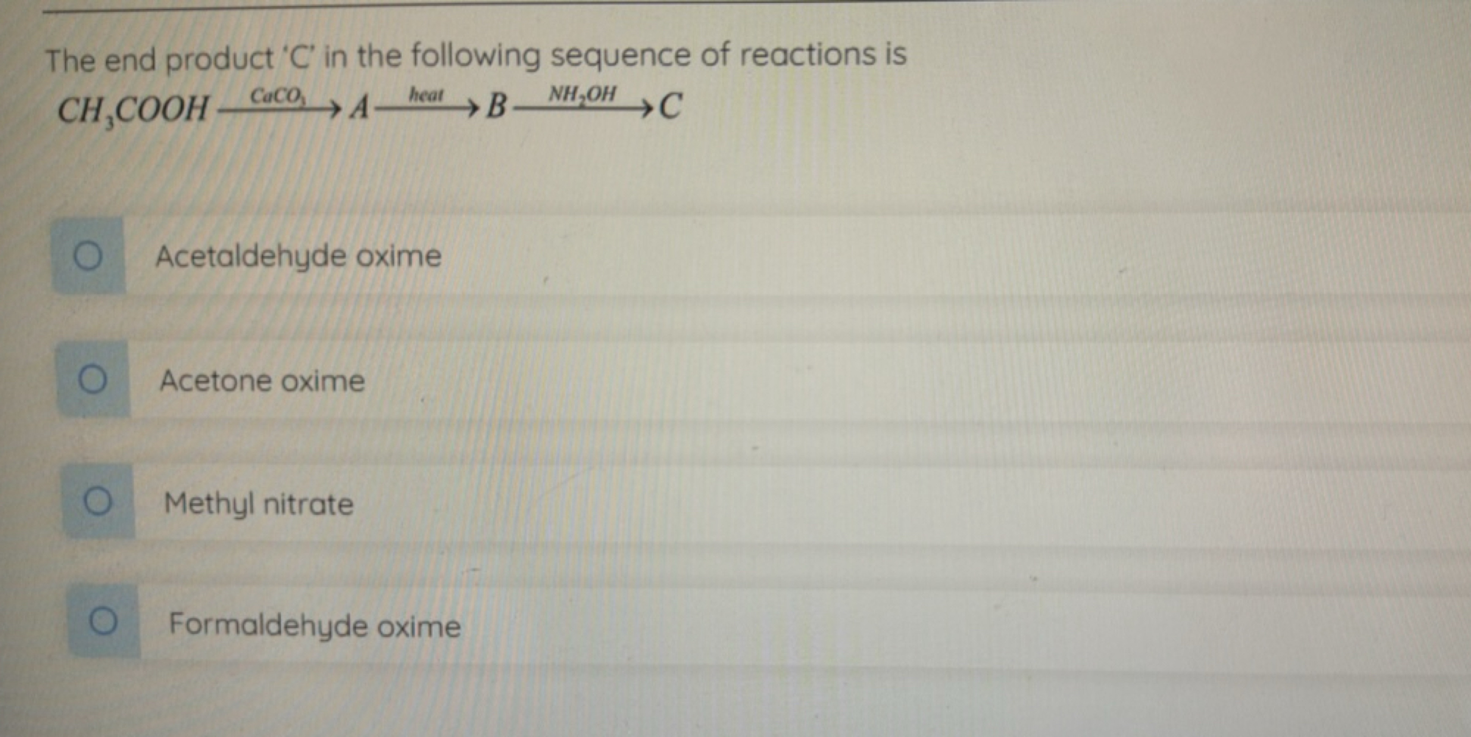 The end product ' C ' in the following sequence of reactions is
CH3​CO