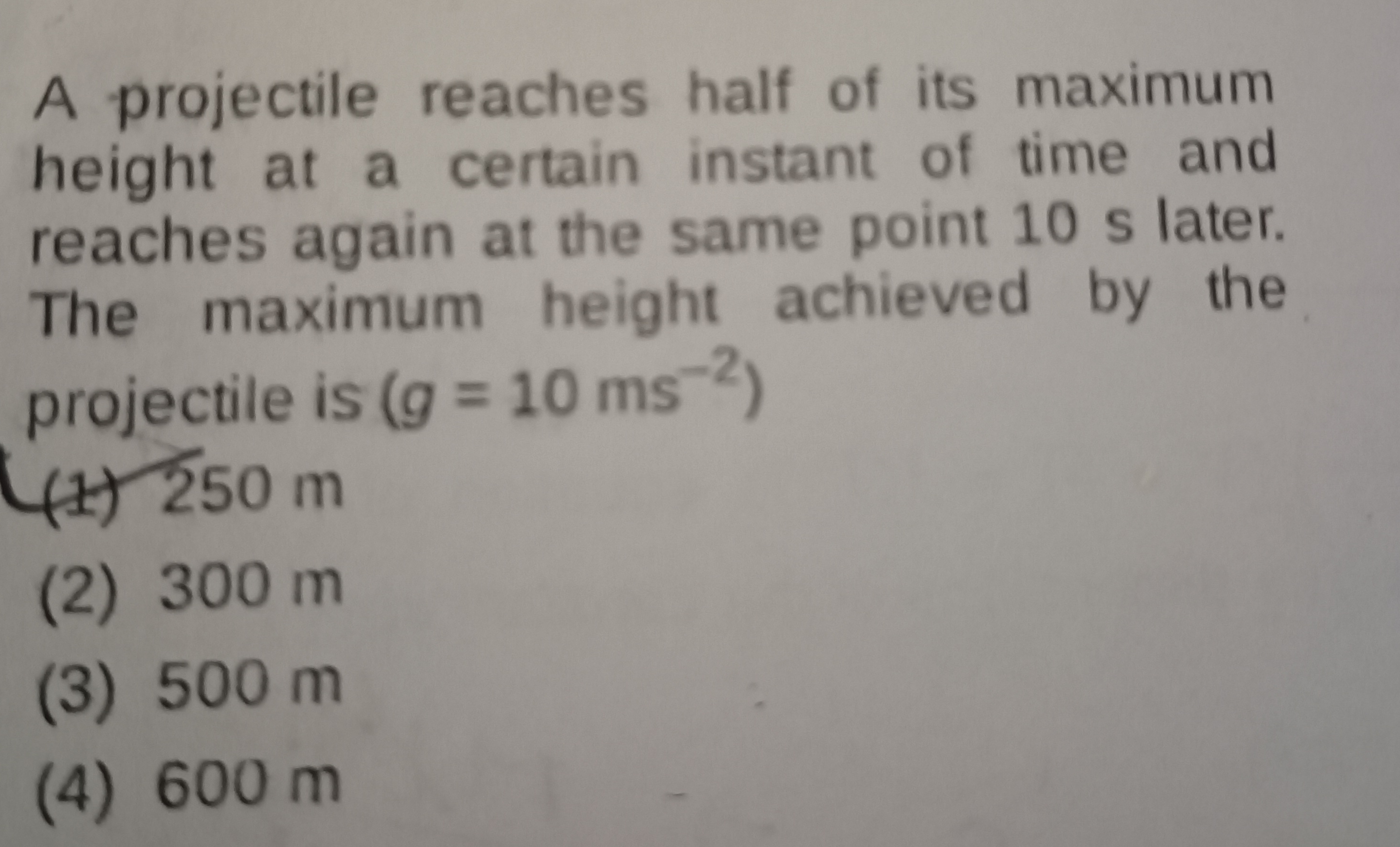 A projectile reaches half of its maximum height at a certain instant o