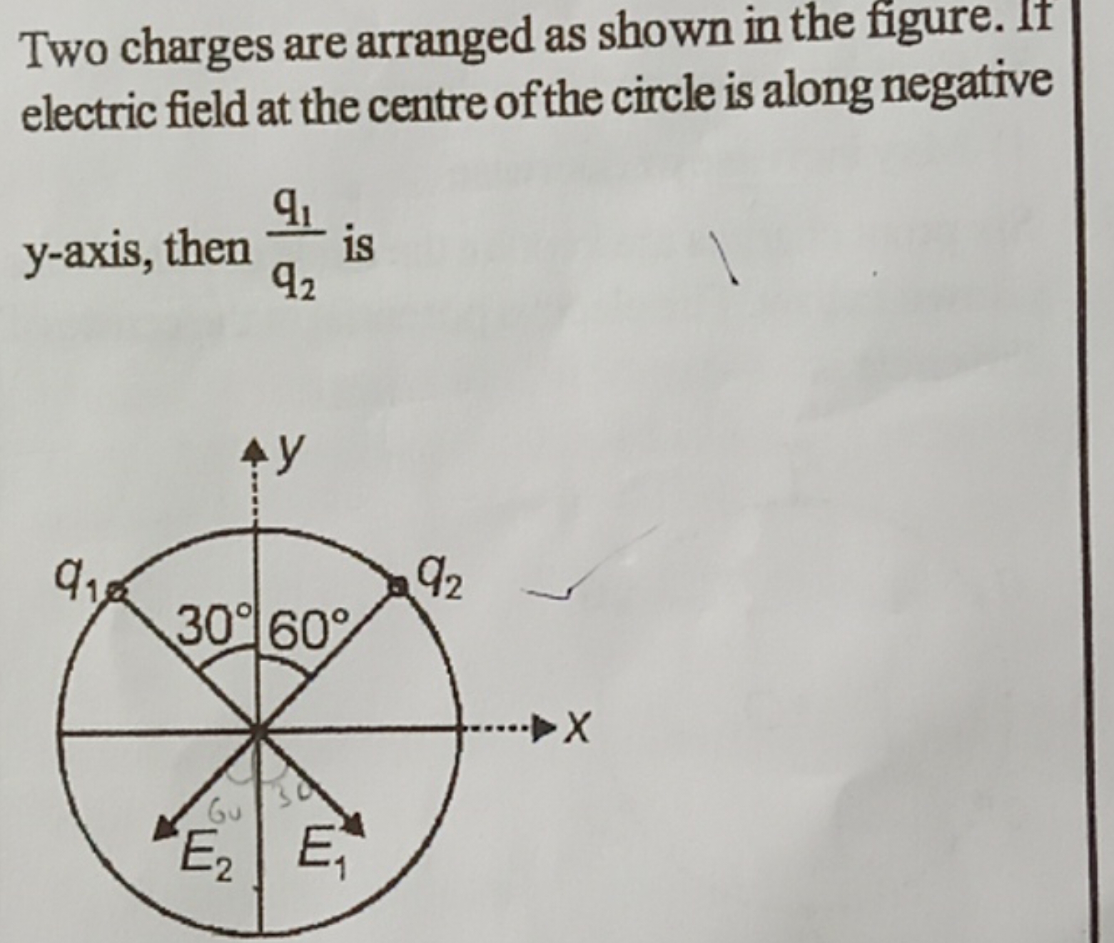 Two charges are arranged as shown in the figure. It electric field at 