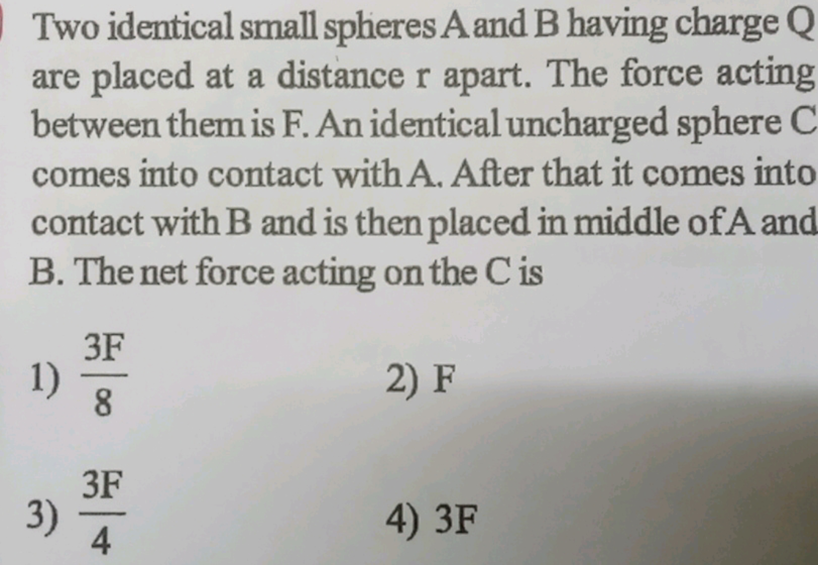 Two identical small spheres A and B having charge Q are placed at a di