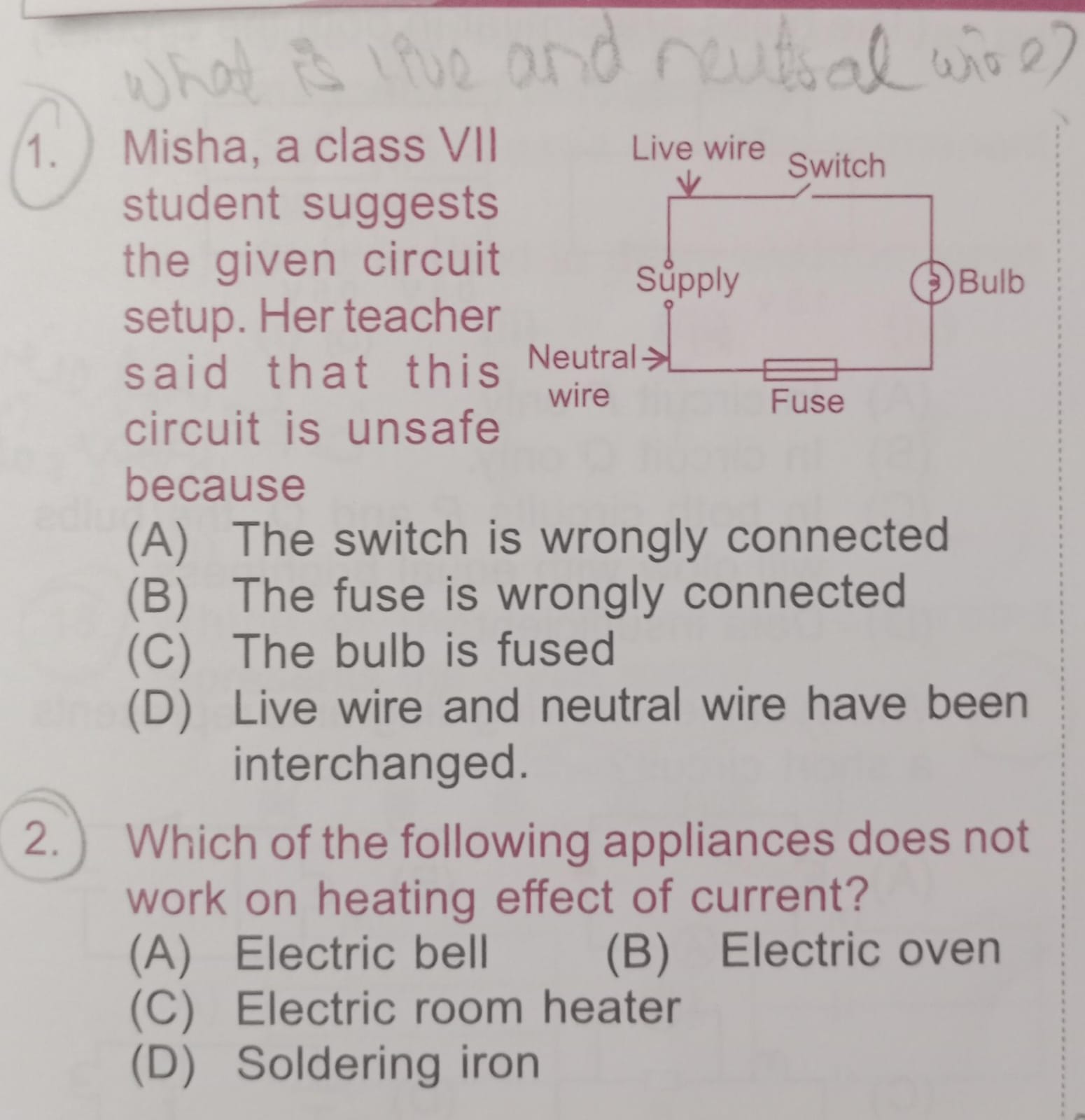Which of the following appliances does not work on heating effect of c