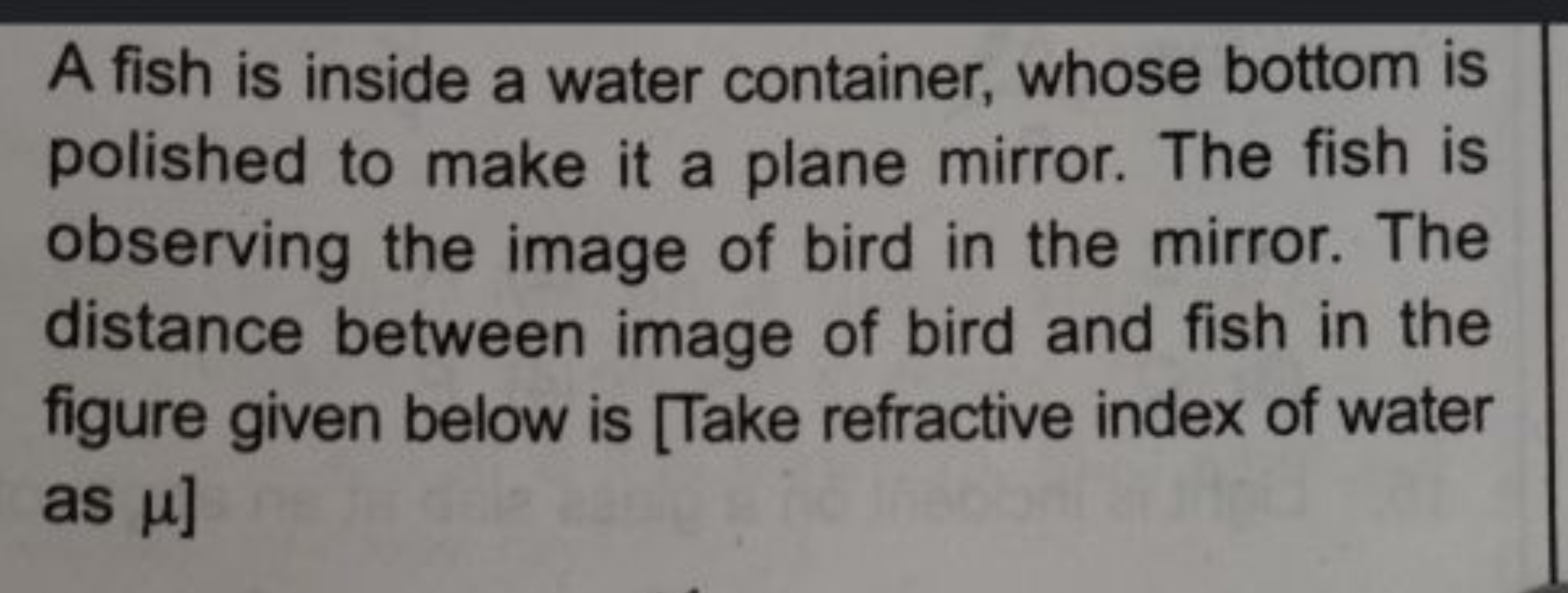 A fish is inside a water container, whose bottom is polished to make i