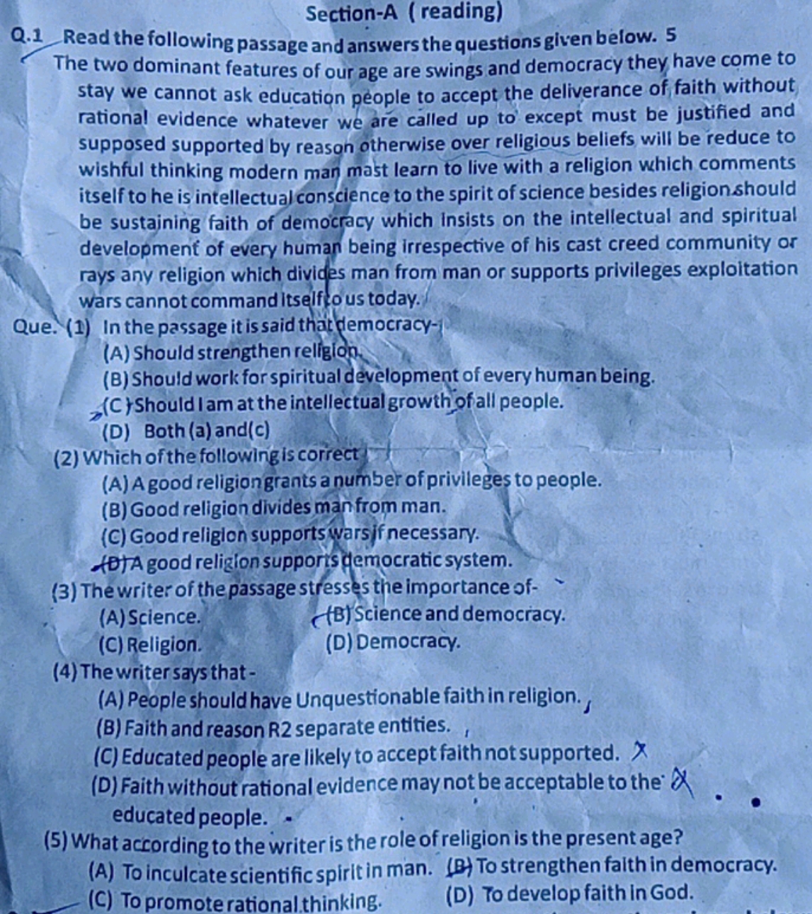 Section-A (reading)
Q. 1 Read the following passage and answers the qu