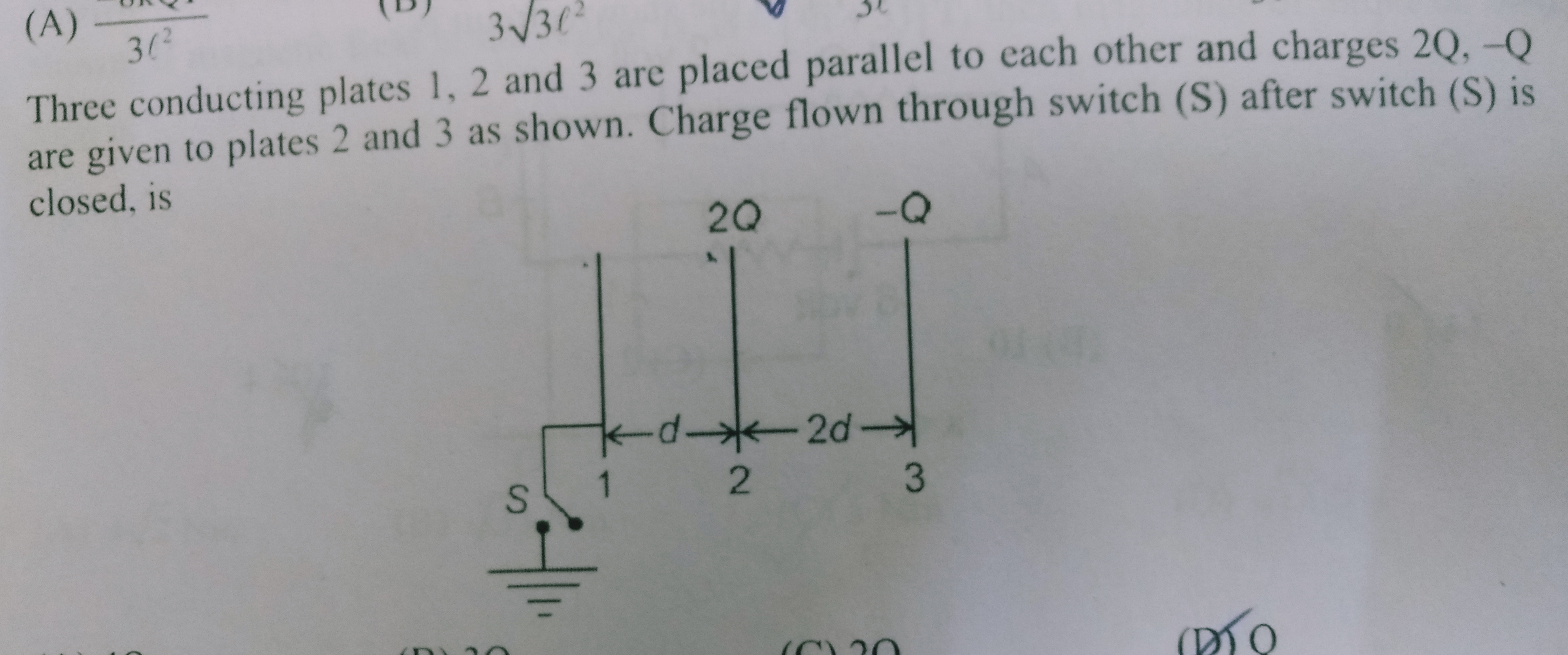 Three conducting plates 1,2 and 3 are placed parallel to each other an