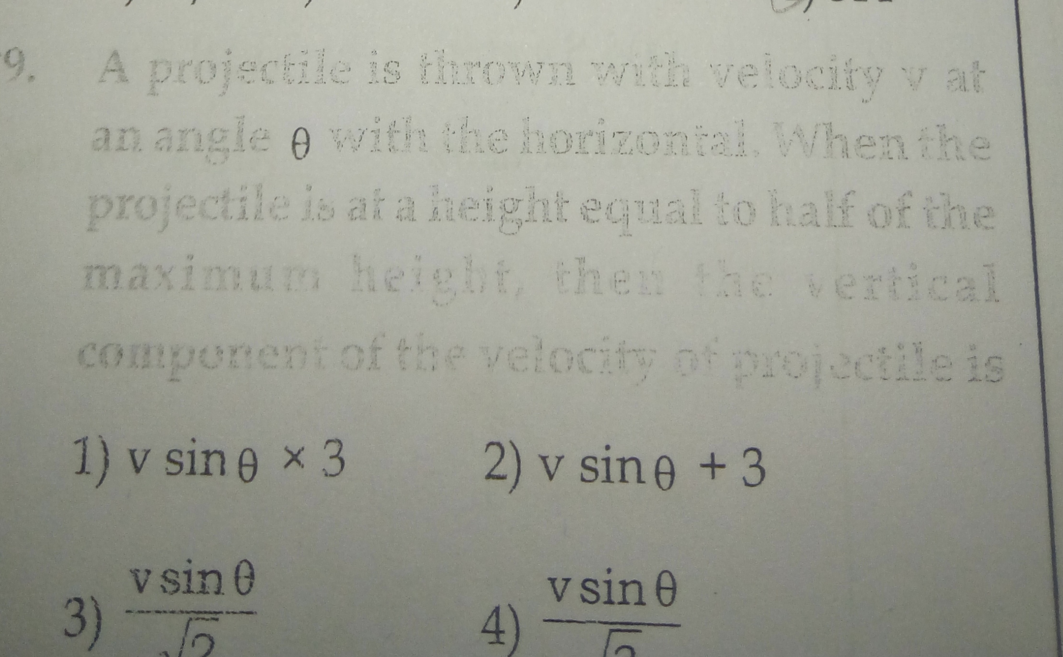 A projectle is thrown whin velocity y ah an angle θ with the horinonid