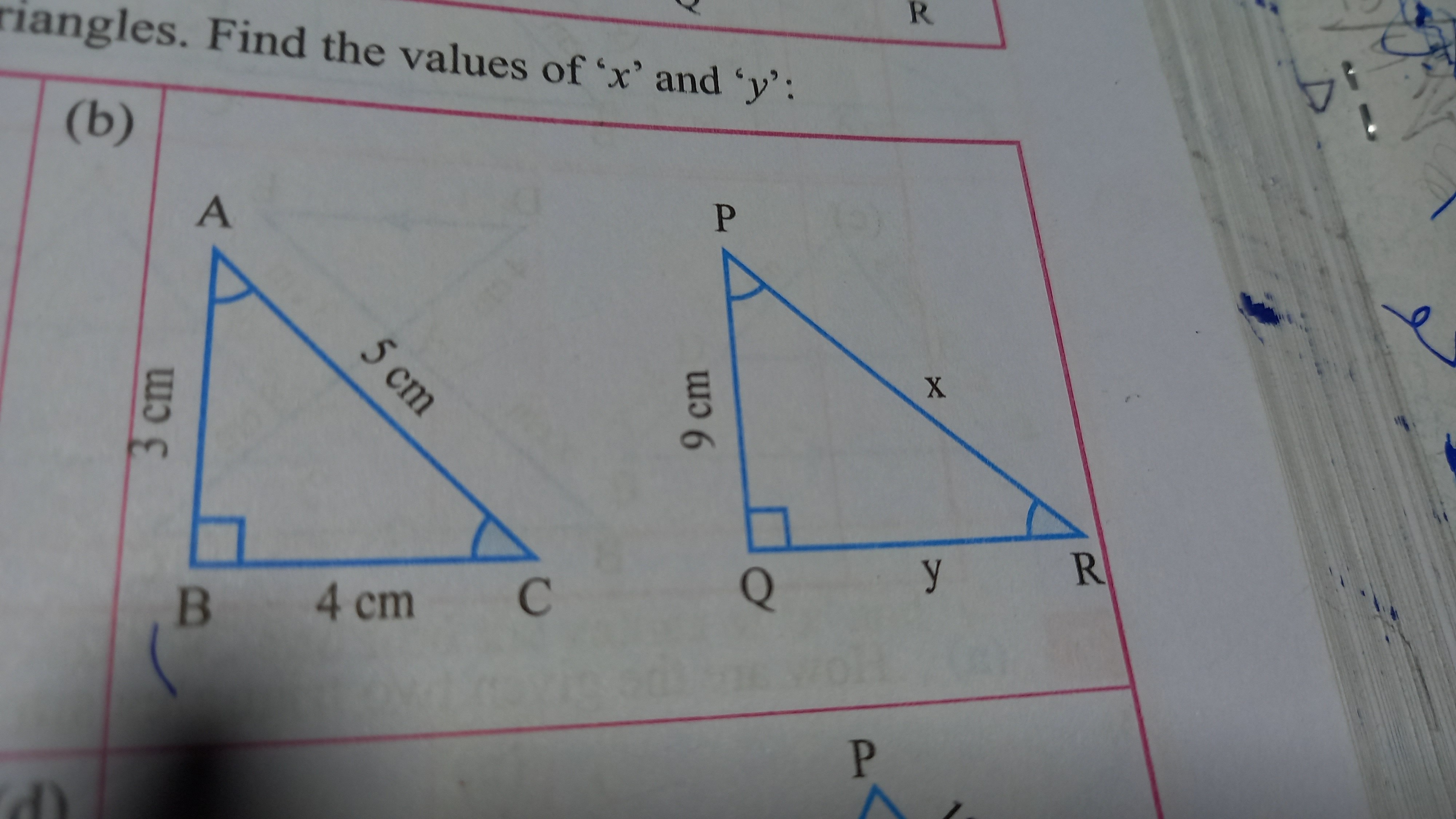 riangles. Find the values of ' x ' and ' y ':
(b)
