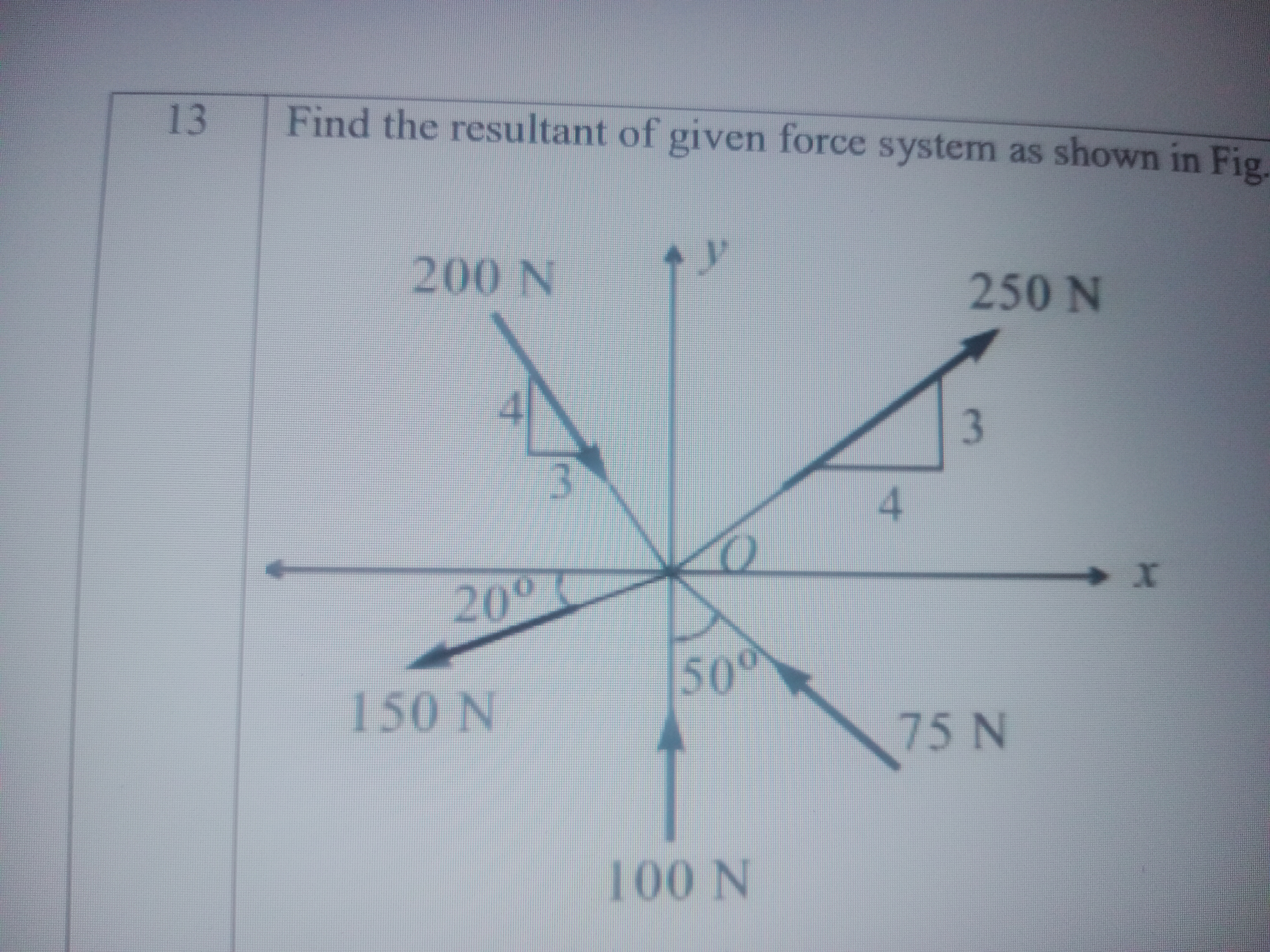 13Find the resultant of given force system as shown in Fig
