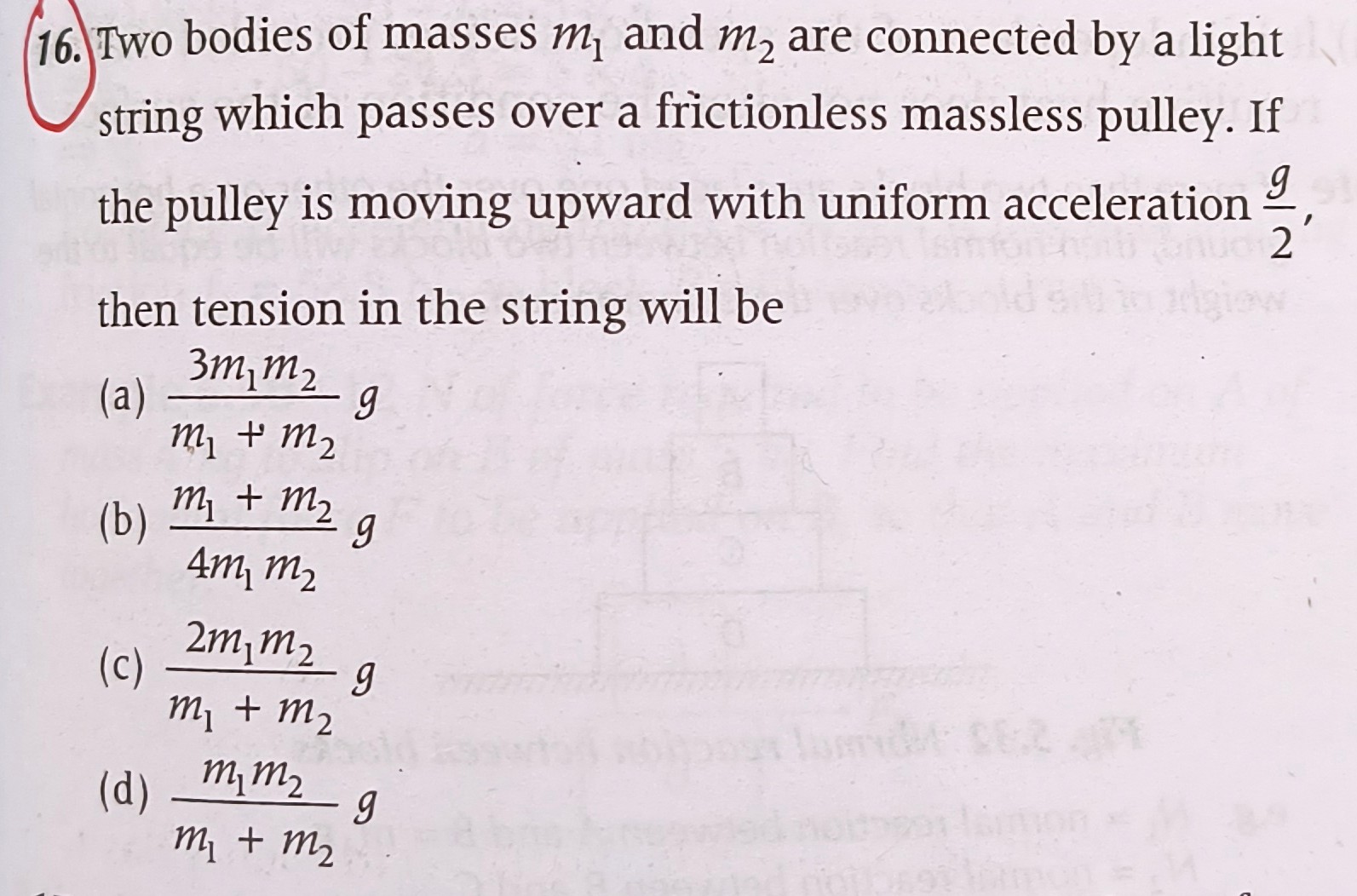 Two bodies of masses m1​ and m2​ are connected by a light string which