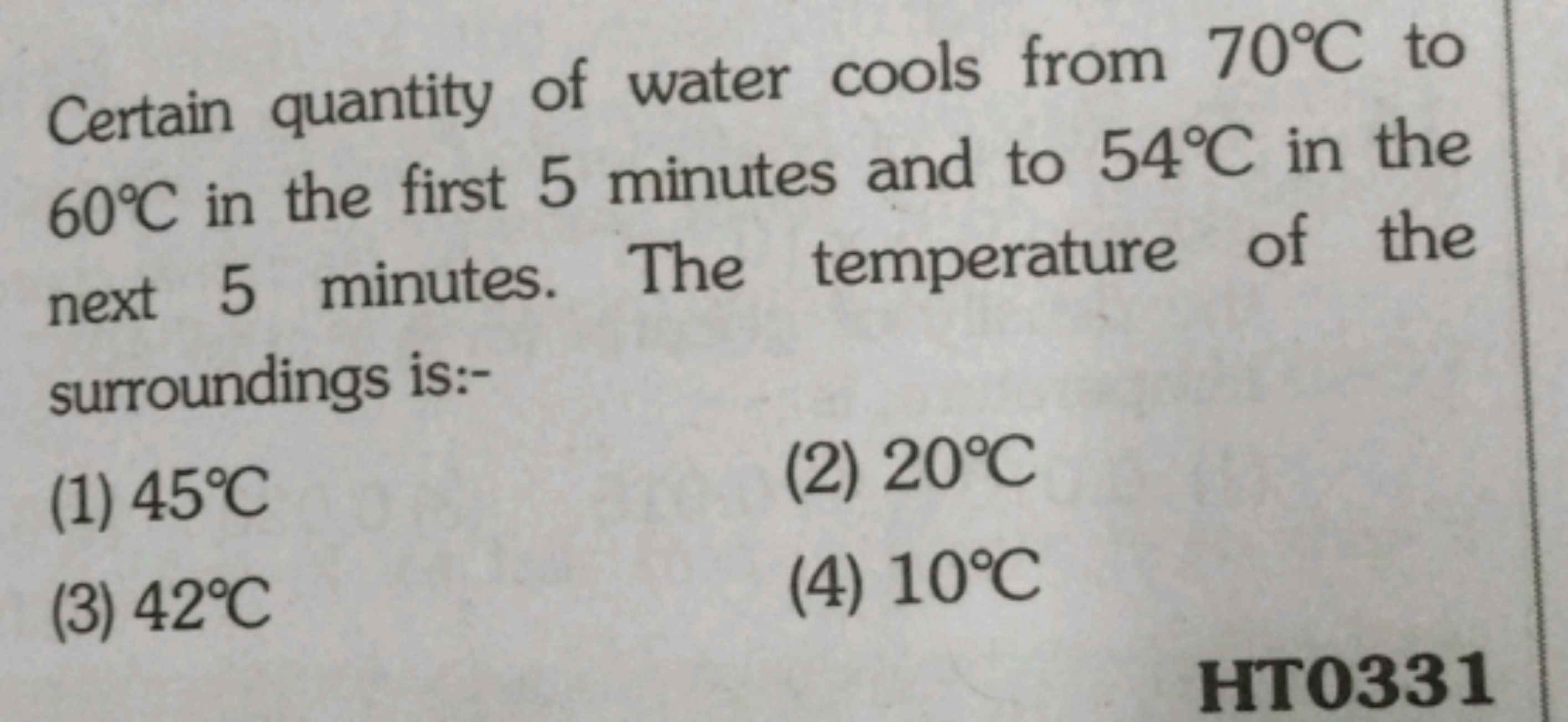 Certain quantity of water cools from 70∘C to 60∘C in the first 5 minut