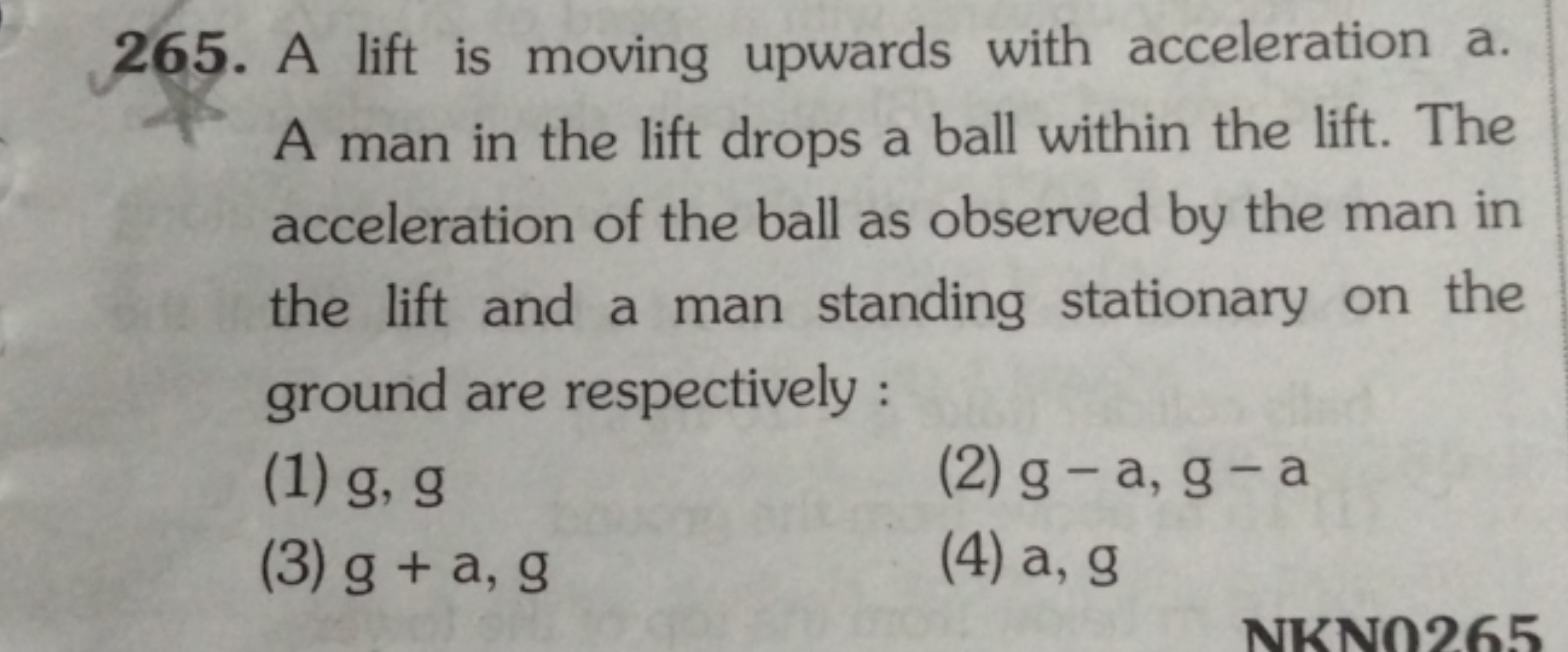 265. A lift is moving upwards with acceleration a. A man in the lift d