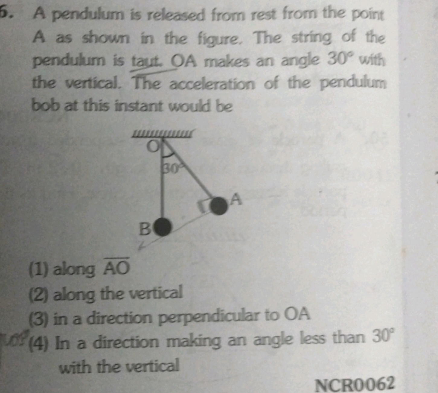 5. A pendulum is released from rest from the point A as shown in the f