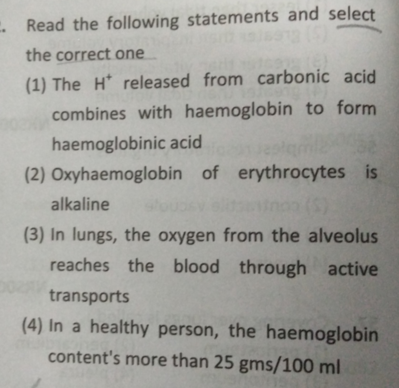 Read the following statements and select the correct one
(1) The H+rel