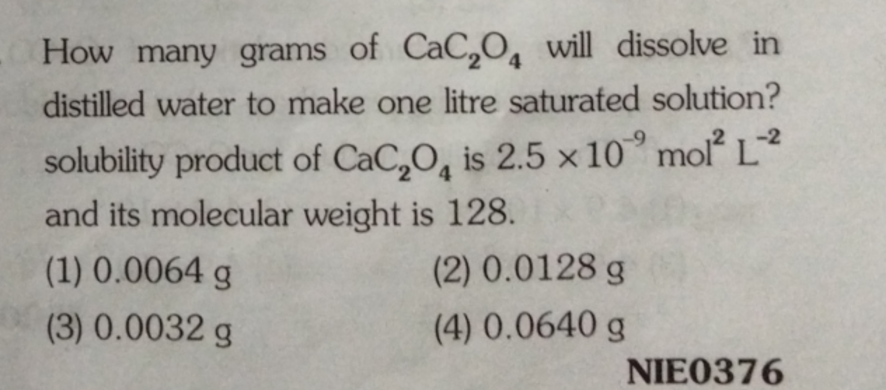 How many grams of CaC2​O4​ will dissolve in distilled water to make on