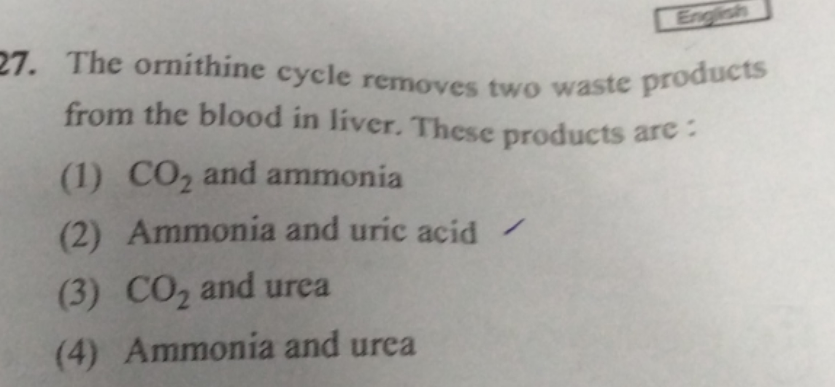 27. The ornithine cycle removes two waste products from the blood in l