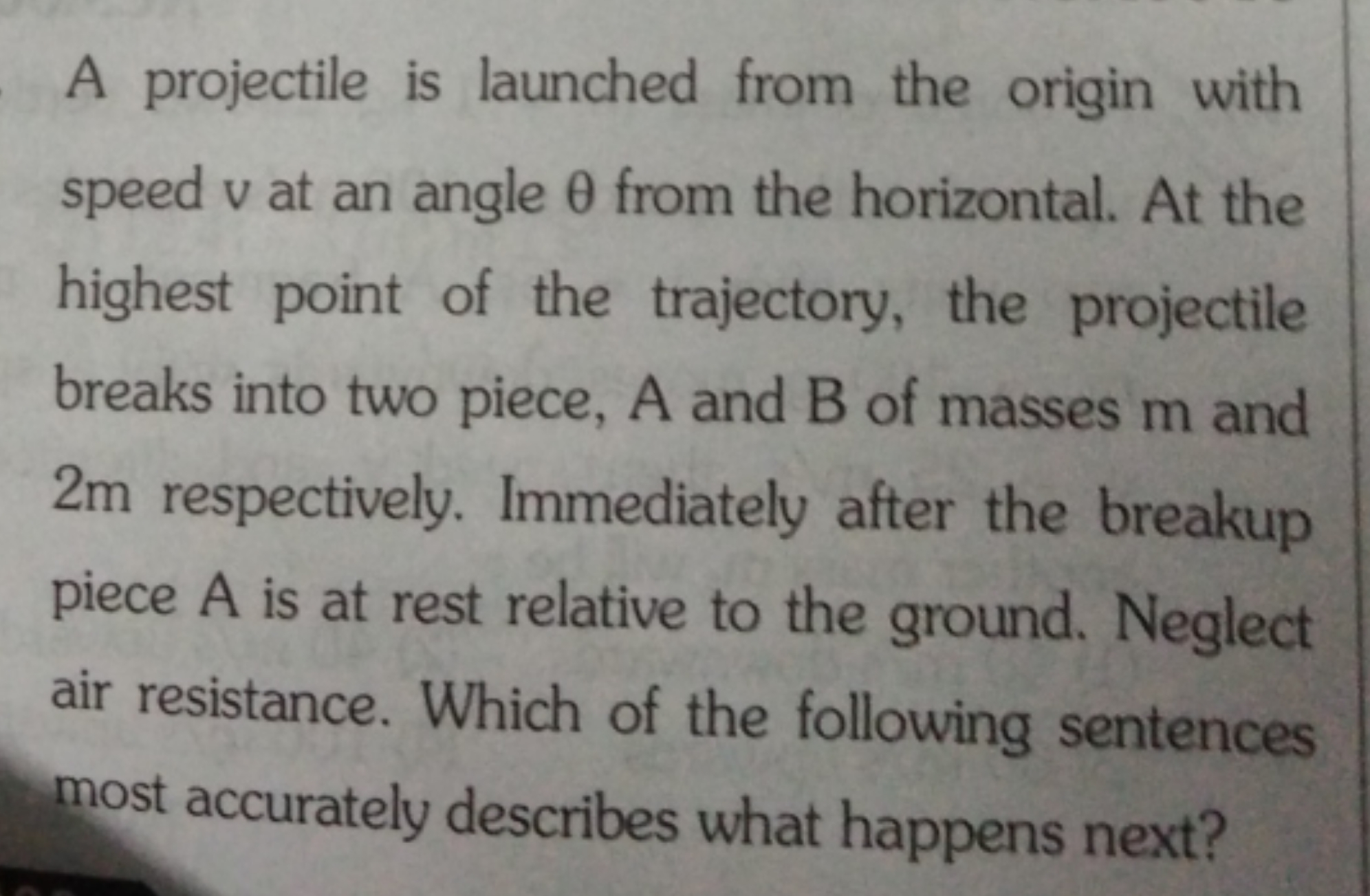 A projectile is launched from the origin with speed v at an angle θ fr