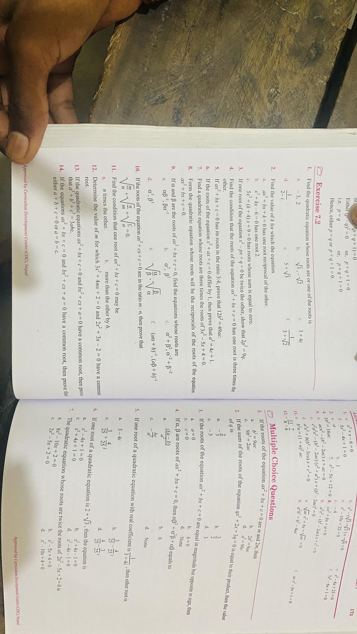 □ Exercise 7.2 1. Find the quadratic equation whose roots are or one o