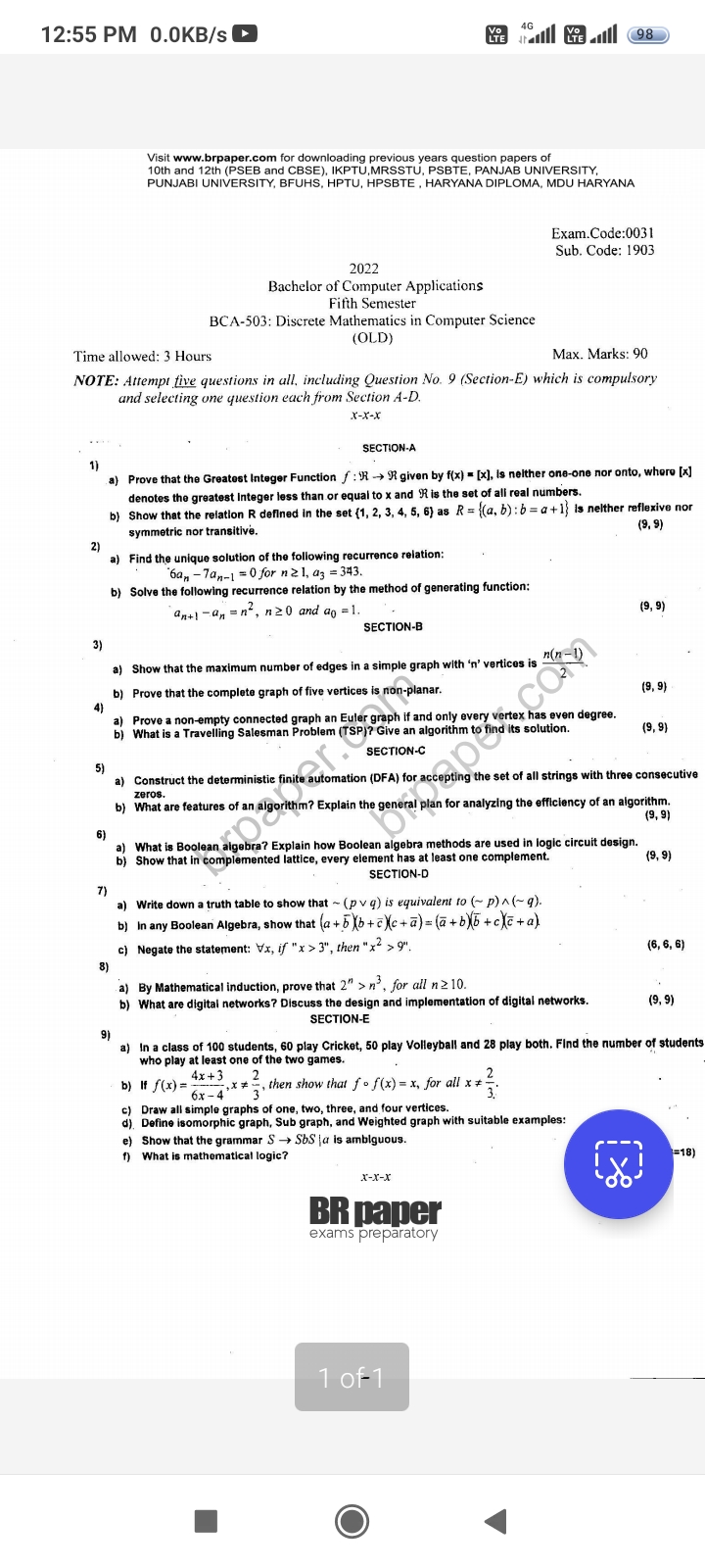 an+1​−an​=n2,n≥0 and a0​=1.  SECTION-B 3)