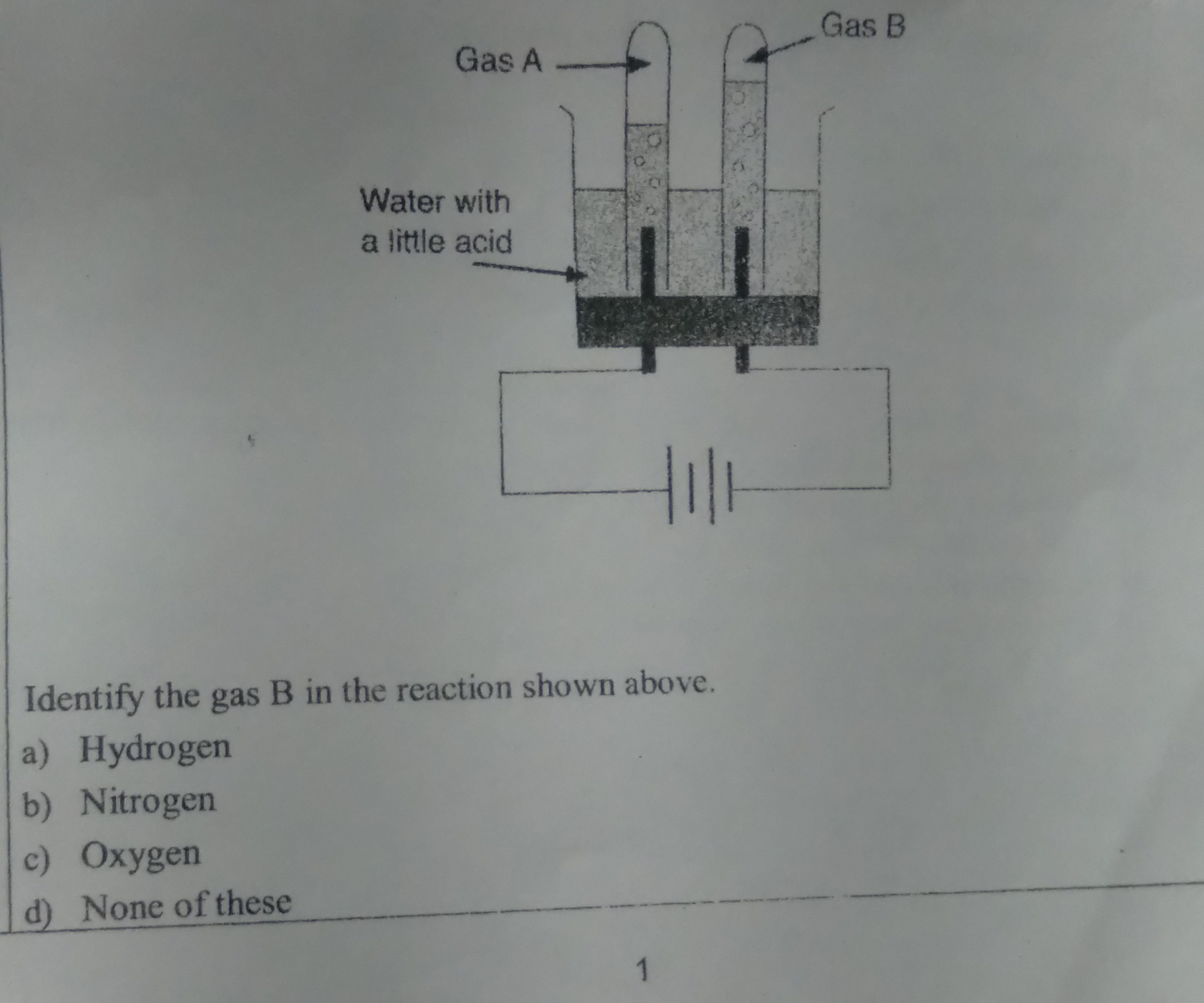 Identify the gas B in the reaction shown above.